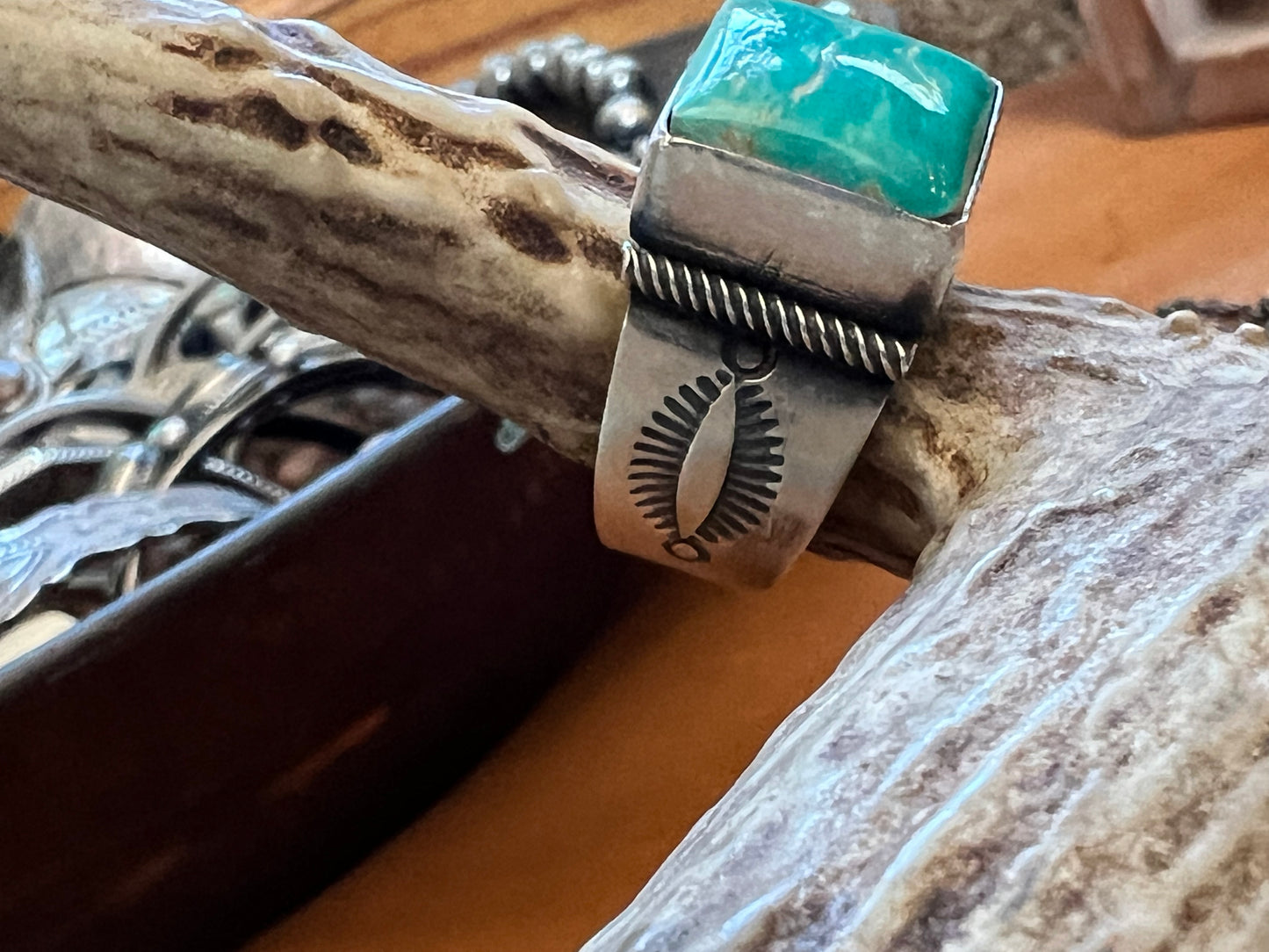Handmade By Ray Bennett. Sterling & Royston Turquoise Square-stone Ring Sz 8