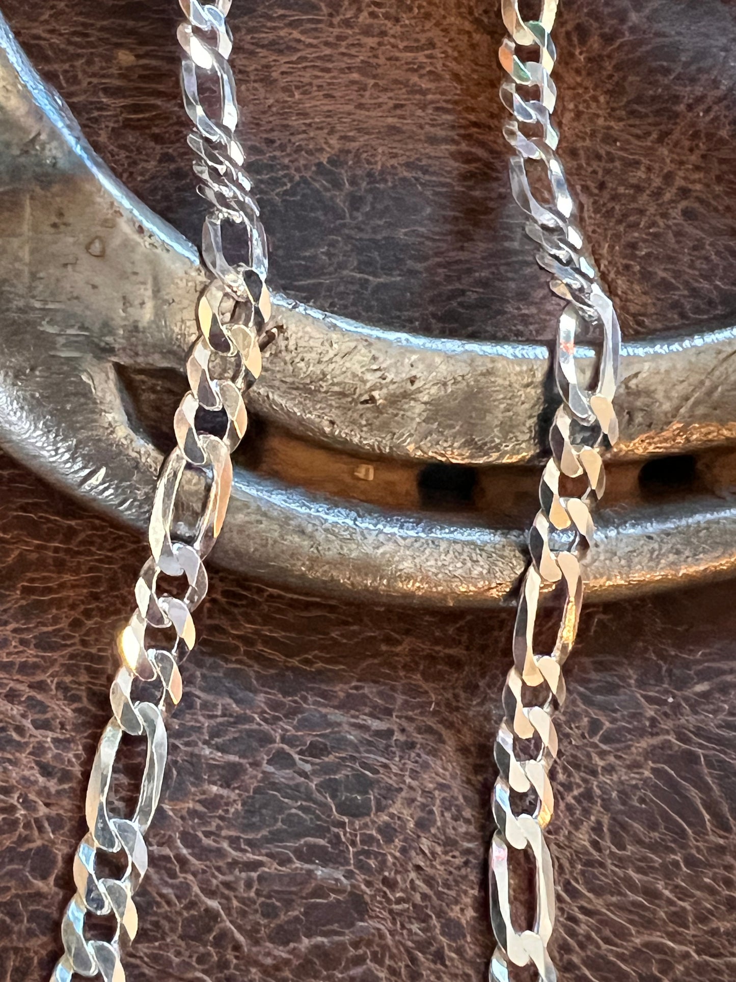 Sterling Silver Italian Figaro Chain Necklace 20” 8mm