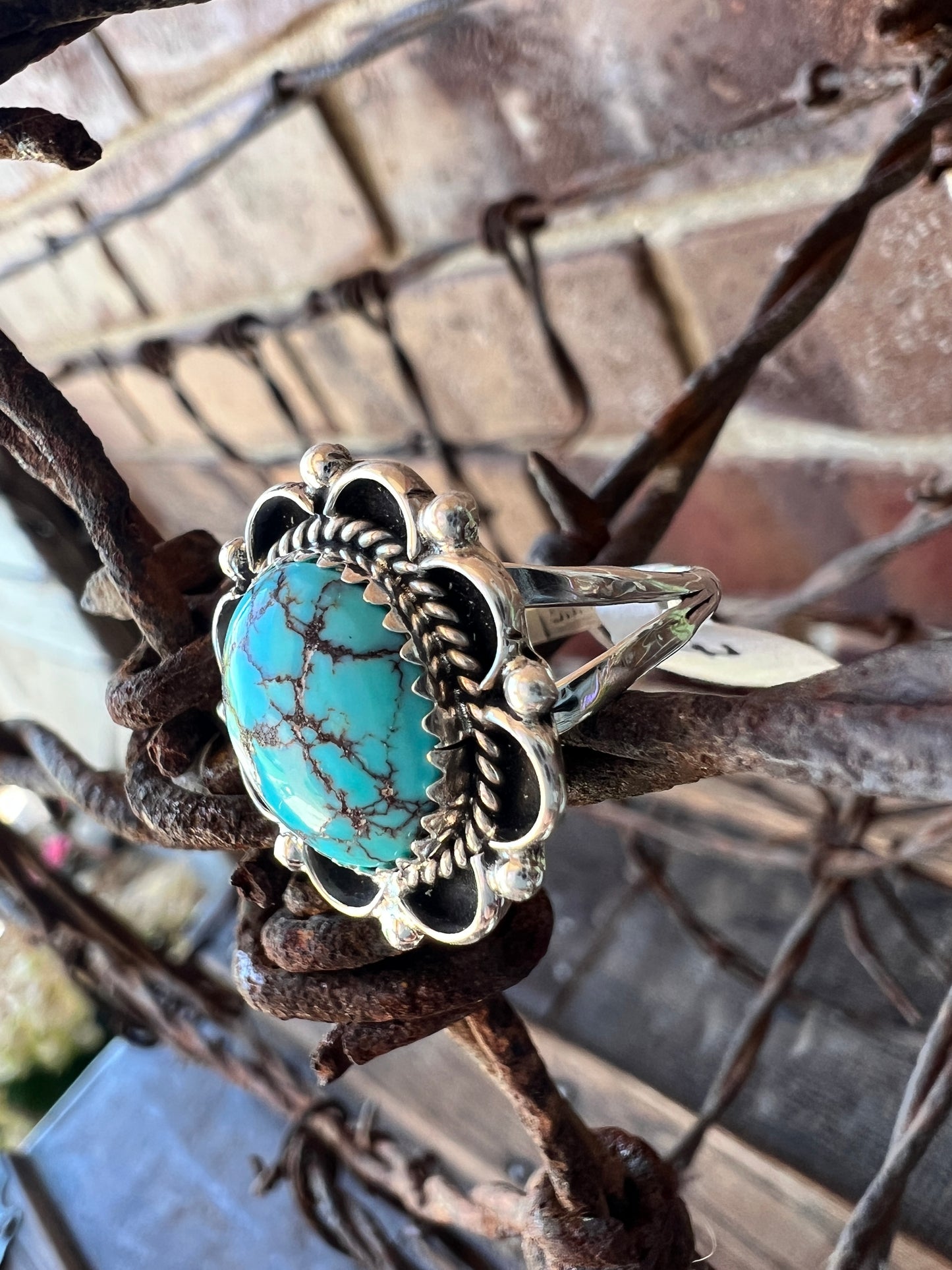 Prince Turquoise & Sterling Silver Ring- Navajo Handmade & signed “M” Size 7