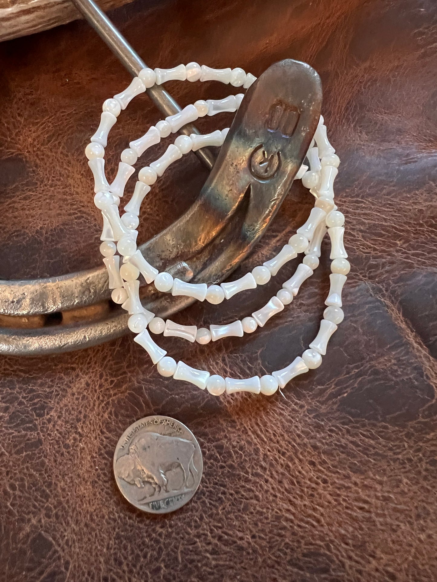 Mother-of-Pearl Bead Stretch Bracelets(set of 3) Sz 6.5”