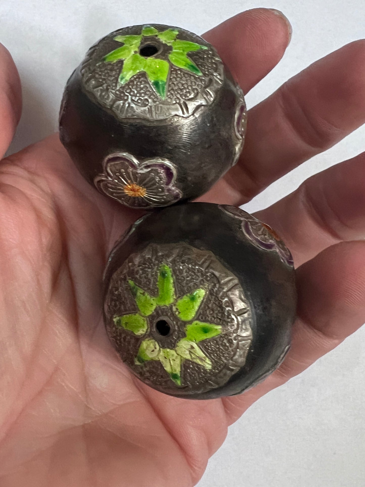 Two Large Vintage Sterling Silver Beads 38mm