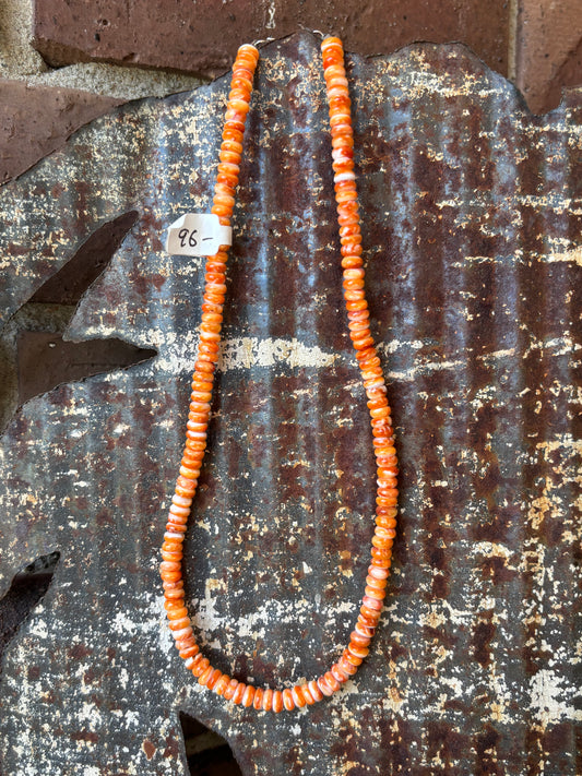 Orange Spiny Oyster Rondell 6mm Bead Necklace 17”