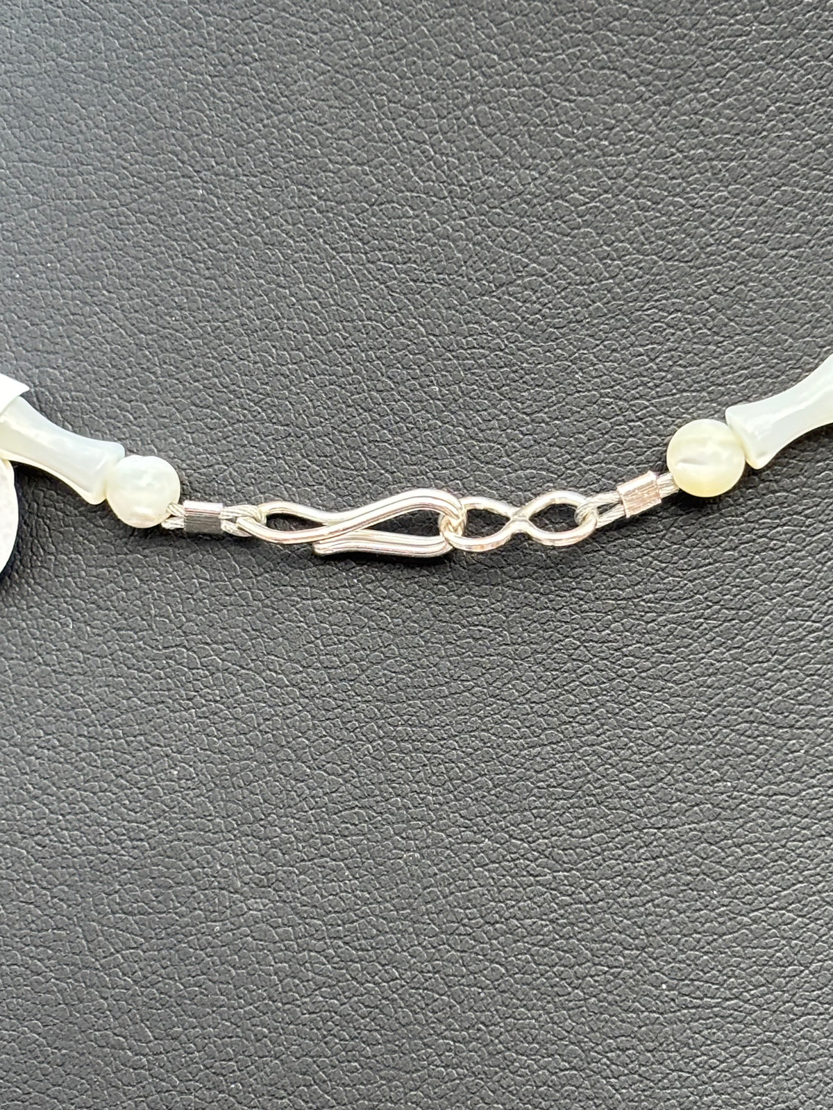 Mother-of-Pearl Bamboo & Round Beaded Necklace 17.5”
