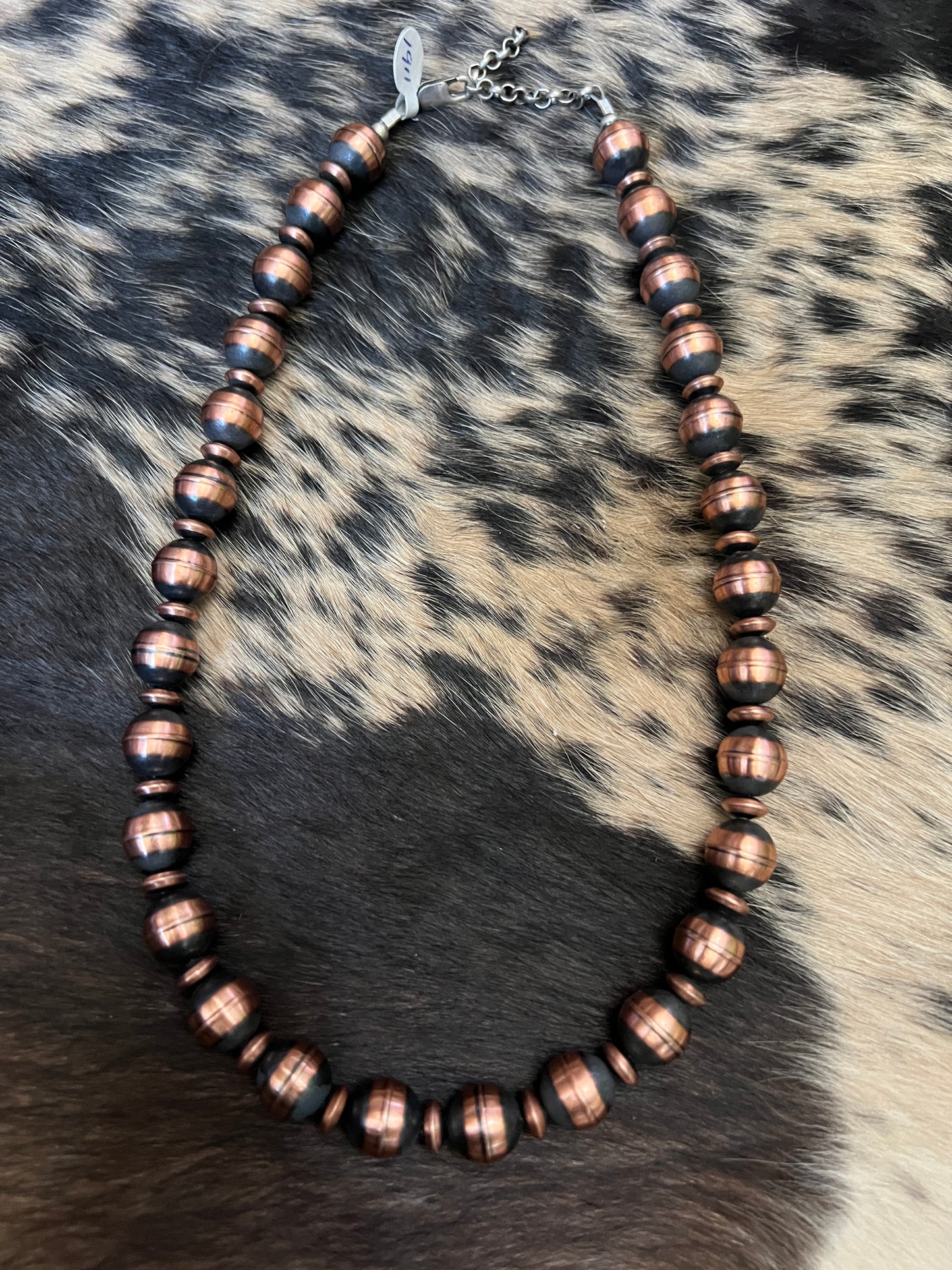 Genuine Copper Bead(12mm & 8mm) Necklace w/Sterling Silver 19”-21”
