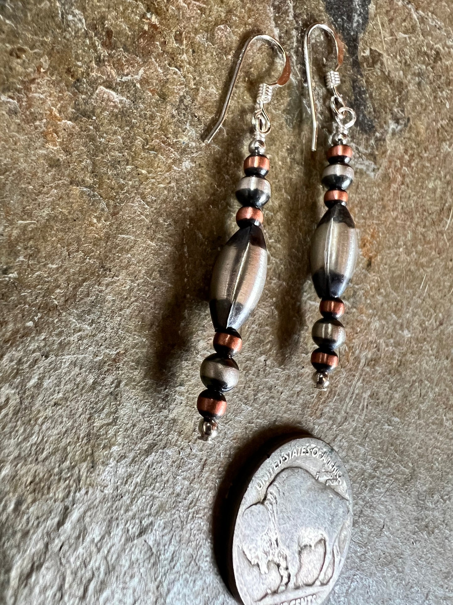 Copper & Sterling Oxidized Bead Dangle Earrings