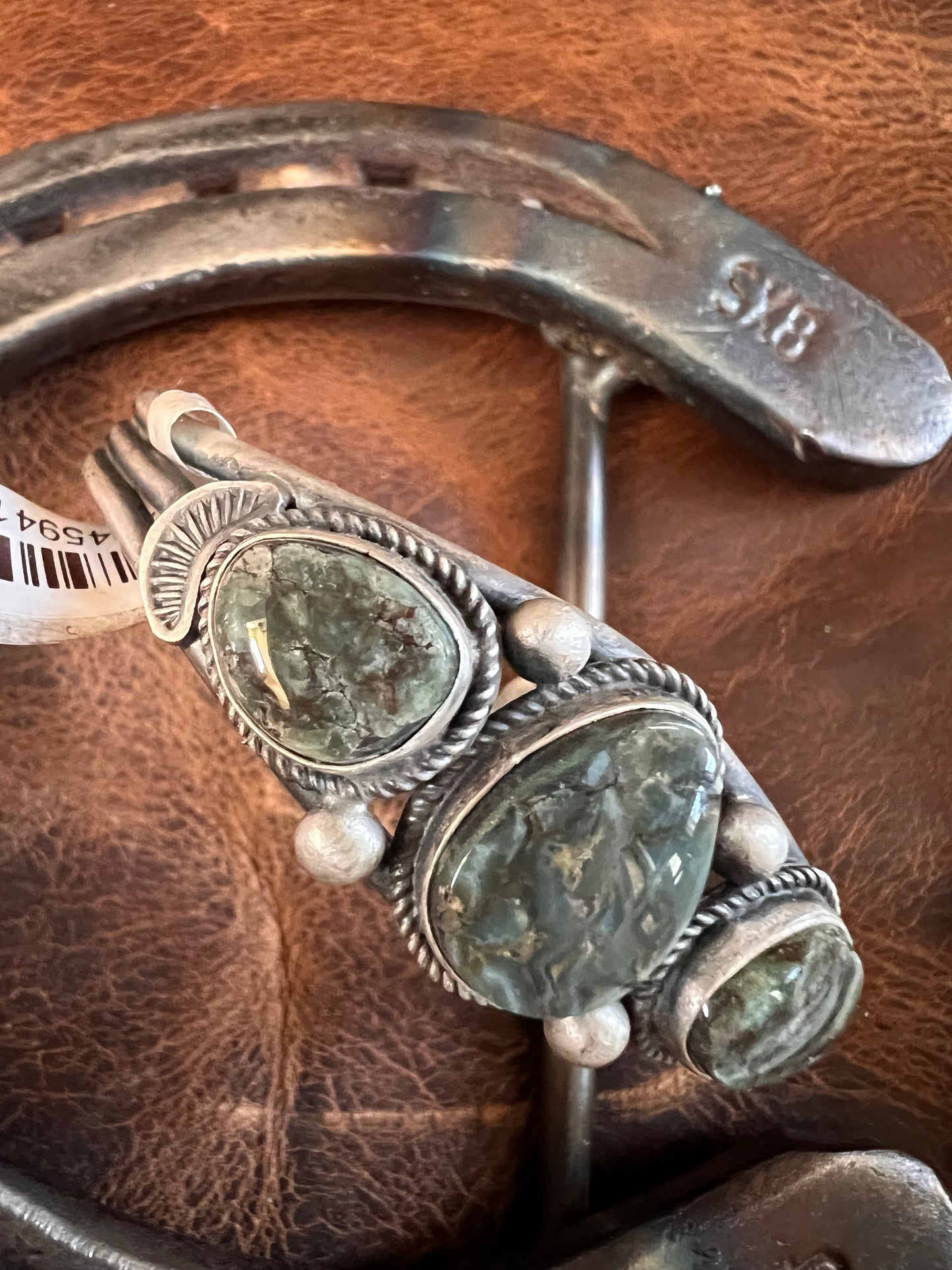 Navajo Handmade by Larose Ganadonegro RARE Damele Variscite Cuff Bracelet Sz 6.75
