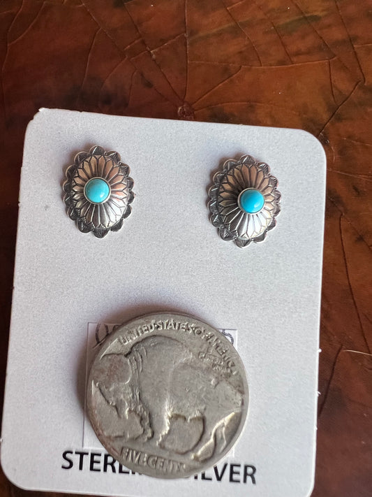 Southwest Sterling & Turquoise Dainty Post Earrings 1/2” x 3/8”