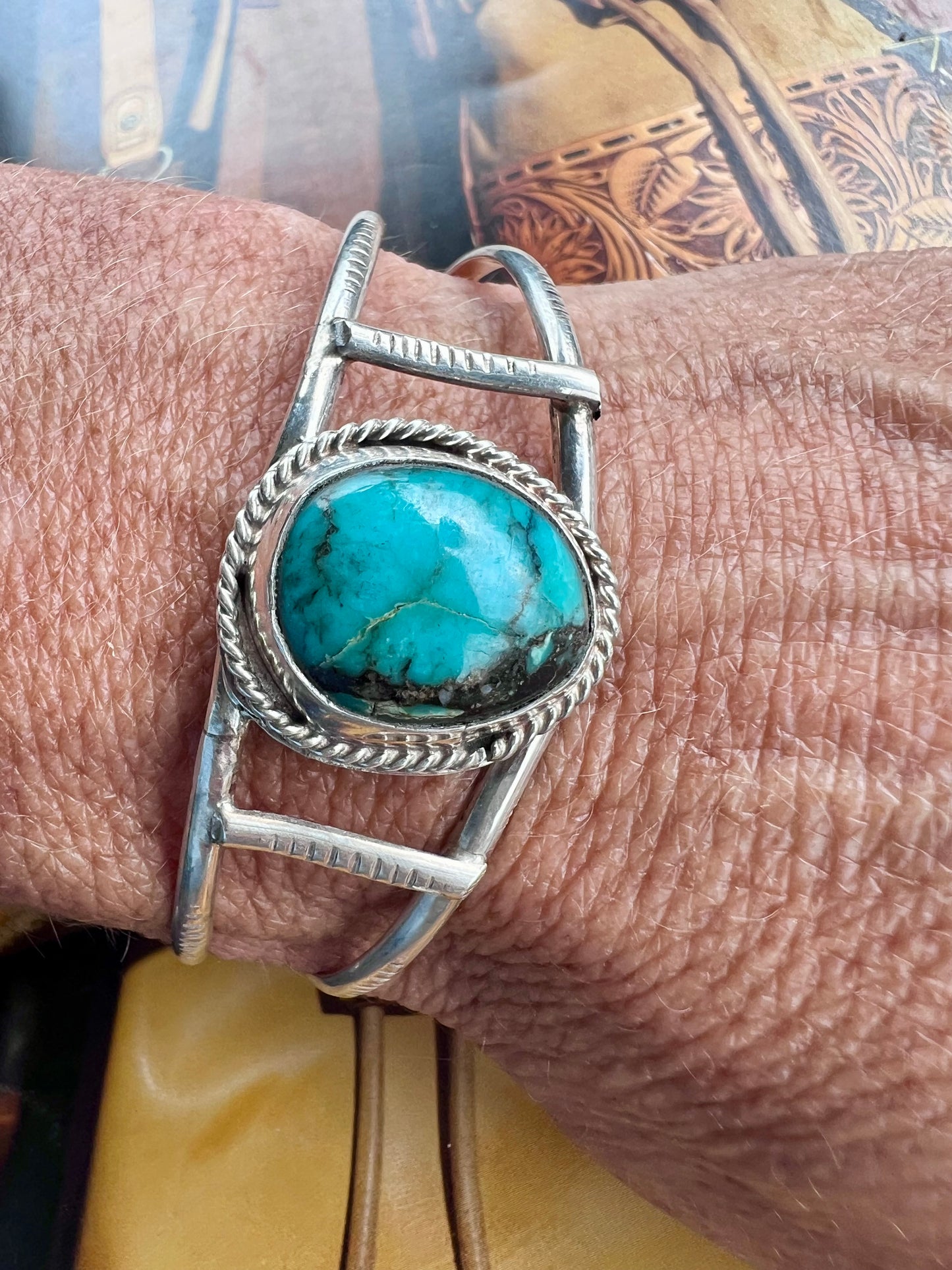 Vintage Native Navajo Handmade Sterling & Turquoise Cuff Sz. 6