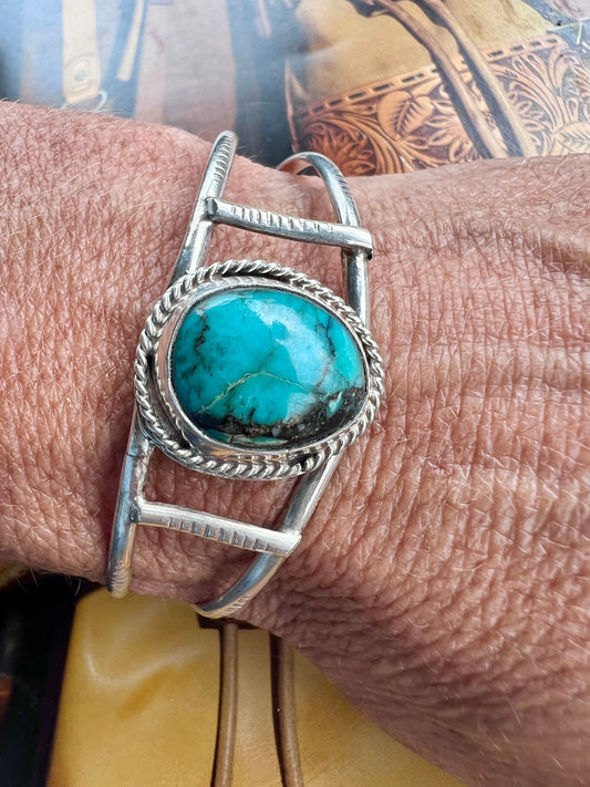 Vintage Native Navajo Handmade Sterling & Turquoise Cuff Sz. 6