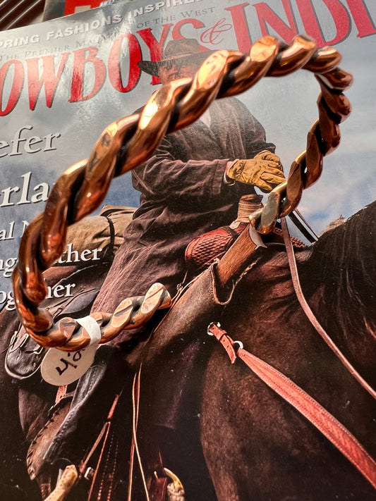 Copper Heavy Twist Wire Cuff Bracelet 7 1/8”