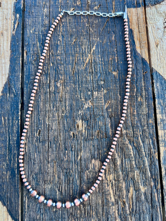 Copper Oxidized 4/6mm & Sterling 3mm Beads Necklace 18-20”