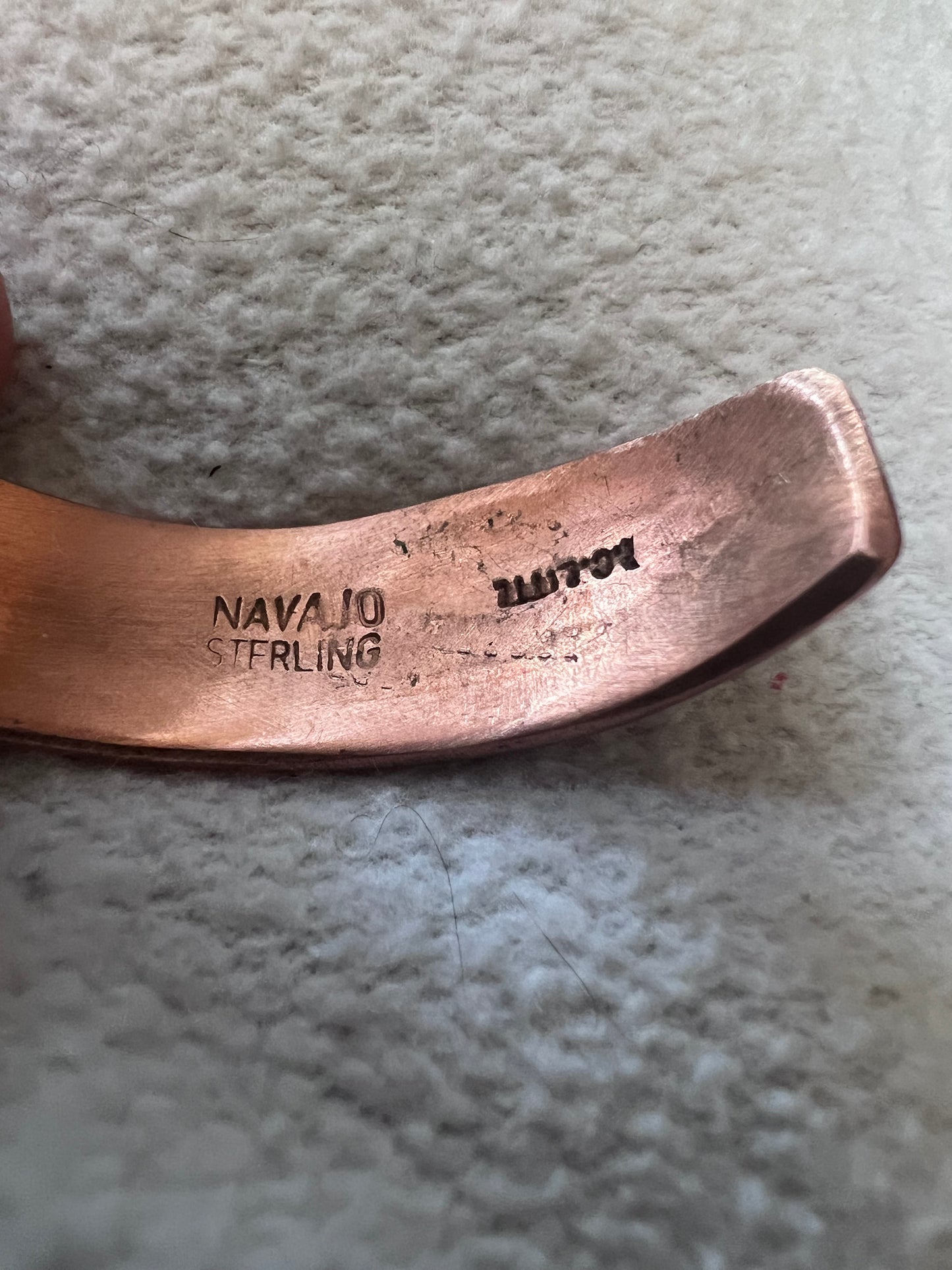 Navajo Handmade by L.C. Littl Sterling & Copper Stamped Cuff Bracelet Sz 7.25” 1/2” wide