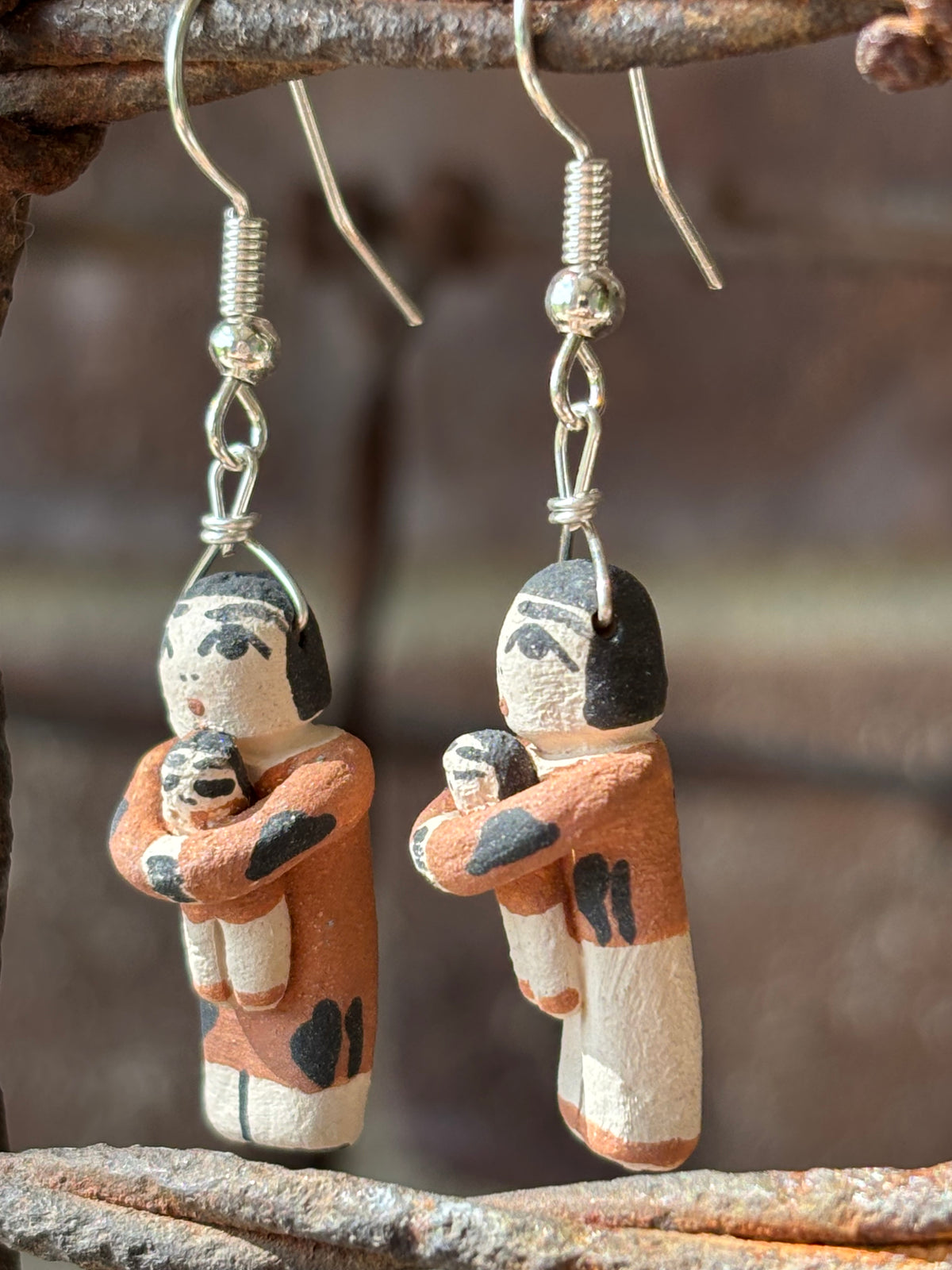 Native Handmade by Angel Bailon- Storyteller Pottery Dangle Pottery Earrings 1.8” long