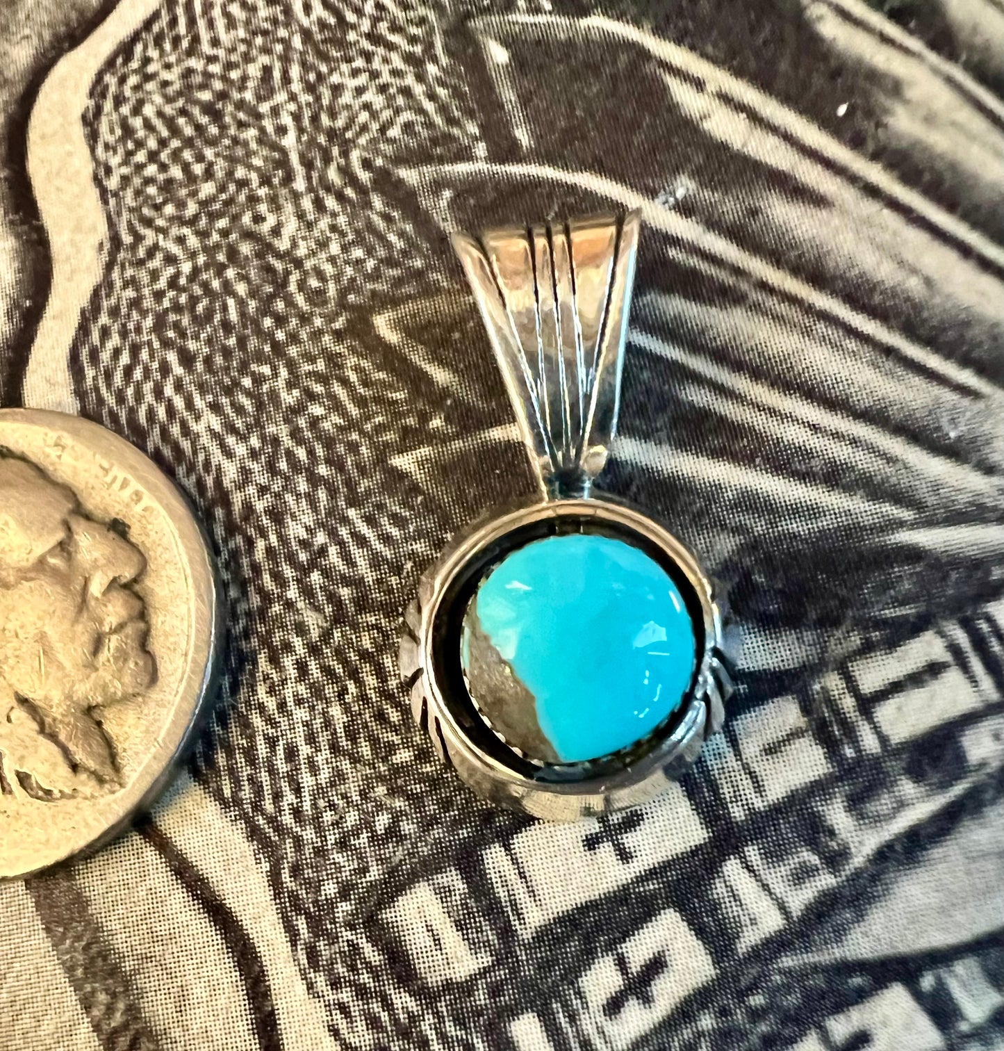 Sterling & Campitos Turquoise Navajo Handmade Pendant 1”