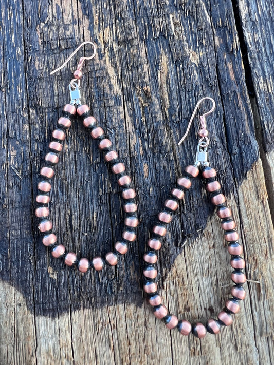 Copper Oxidized 4.5mm Bead Earrings 3”