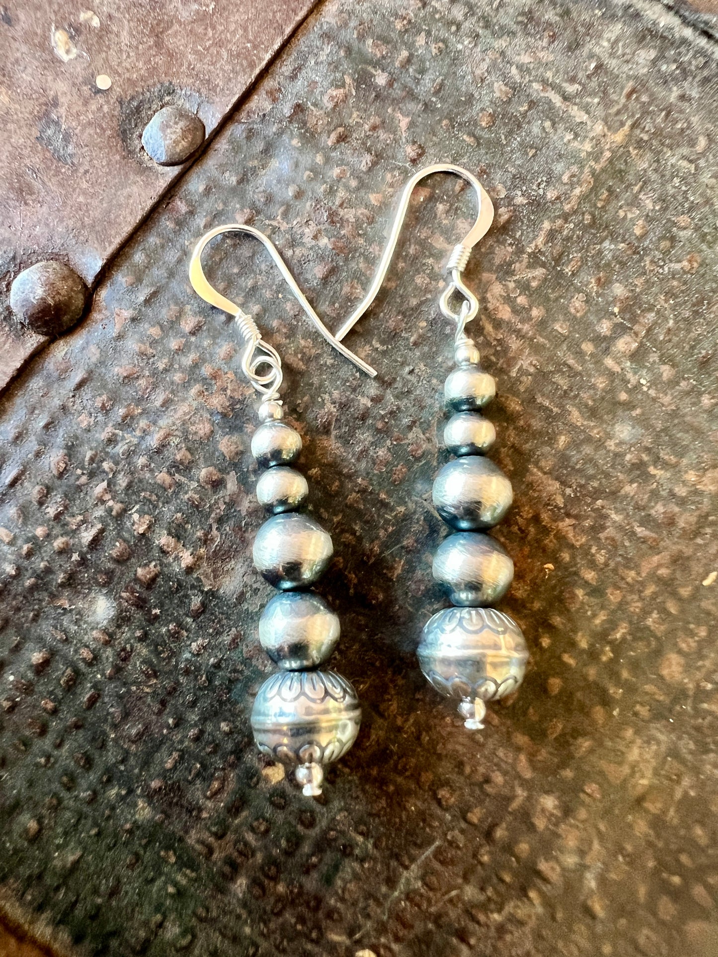 Sterling Silver Bead Dangle Earrings 1.75”