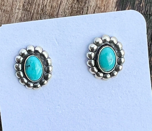 Sterling Silver & Campitos Turquoise Small Post Earrings 1/2”