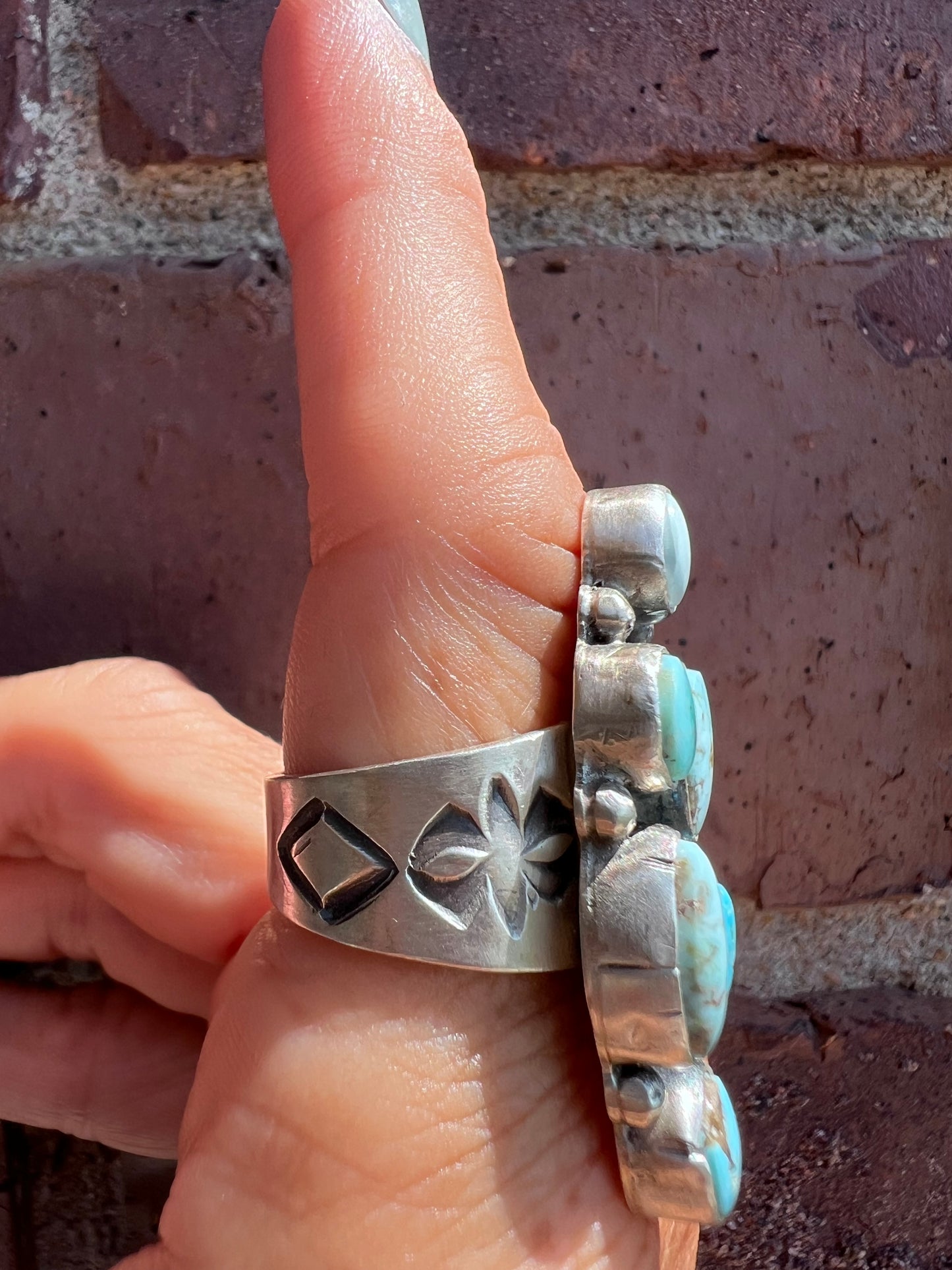 Navajo Handmade by Jackson Hoskie- RARE Dry Creek Turquoise 6-stone Ring Sz 7.75