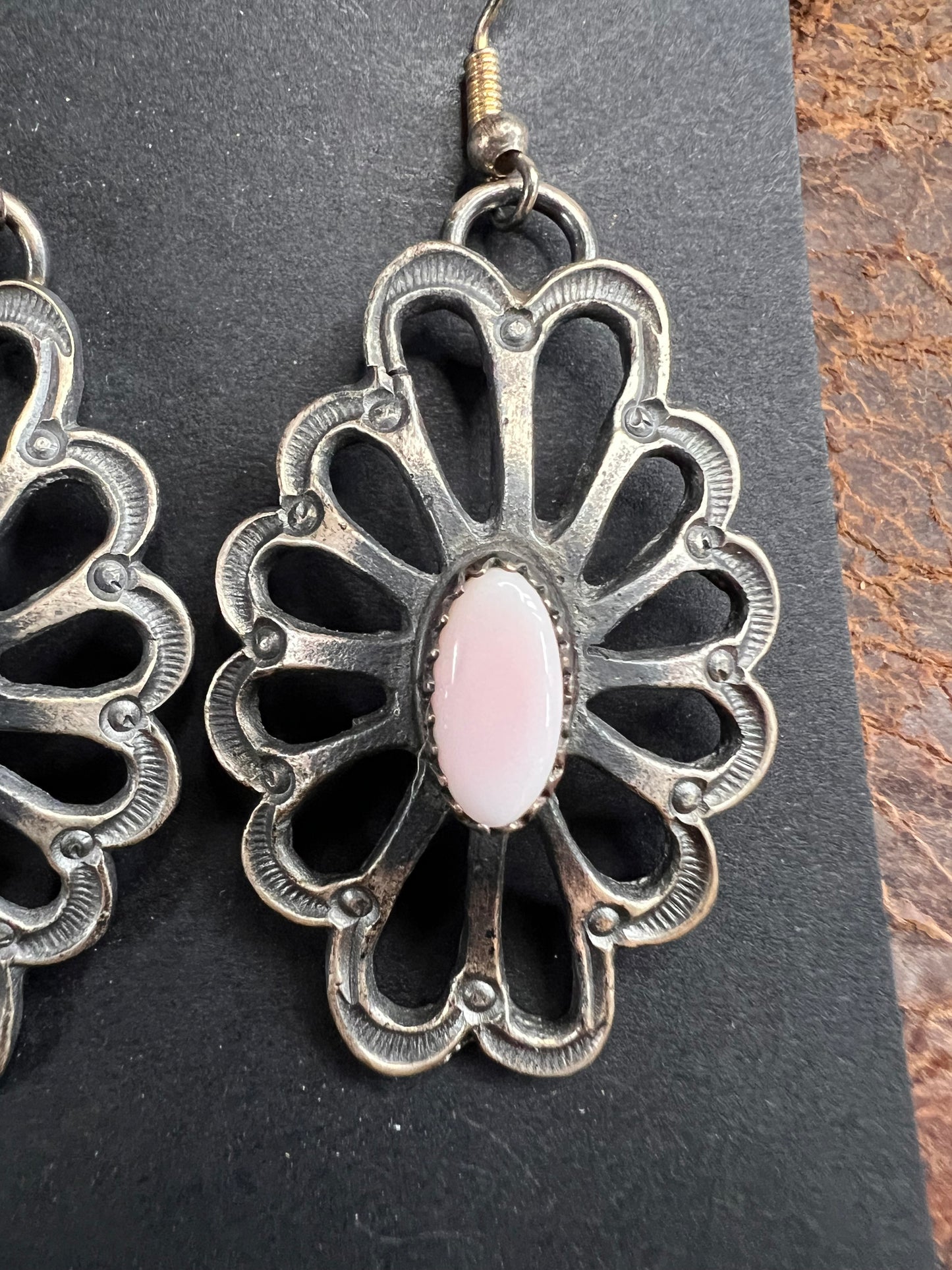 Handmade by Kary Begay. Sterling Silver & Pink Cinch Dangle Earrings