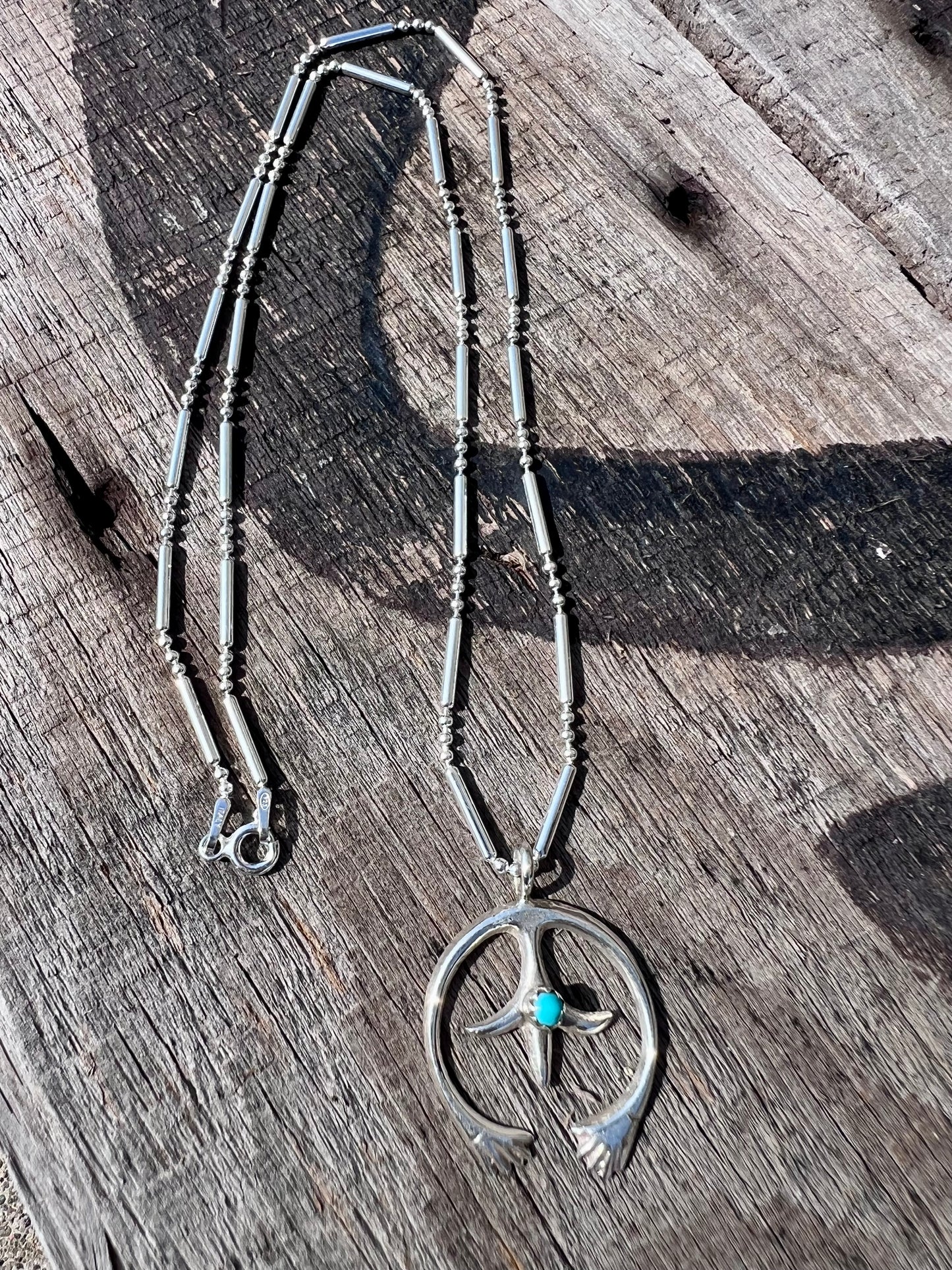 Sterling Silver Naja w/Turquoise and Sterling 18” Chain