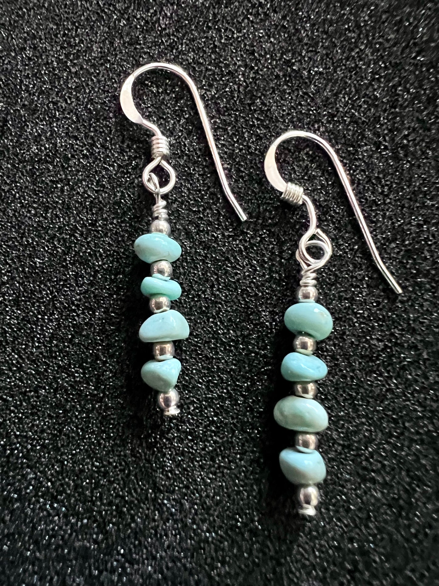 Dainty Southwest Handmade Sterling & Campitos Turquoise Bead Dangle Earrings 1.4”