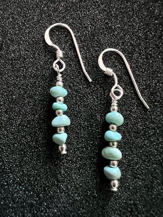 Dainty Southwest Handmade Sterling & Campitos Turquoise Bead Dangle Earrings 1.4”