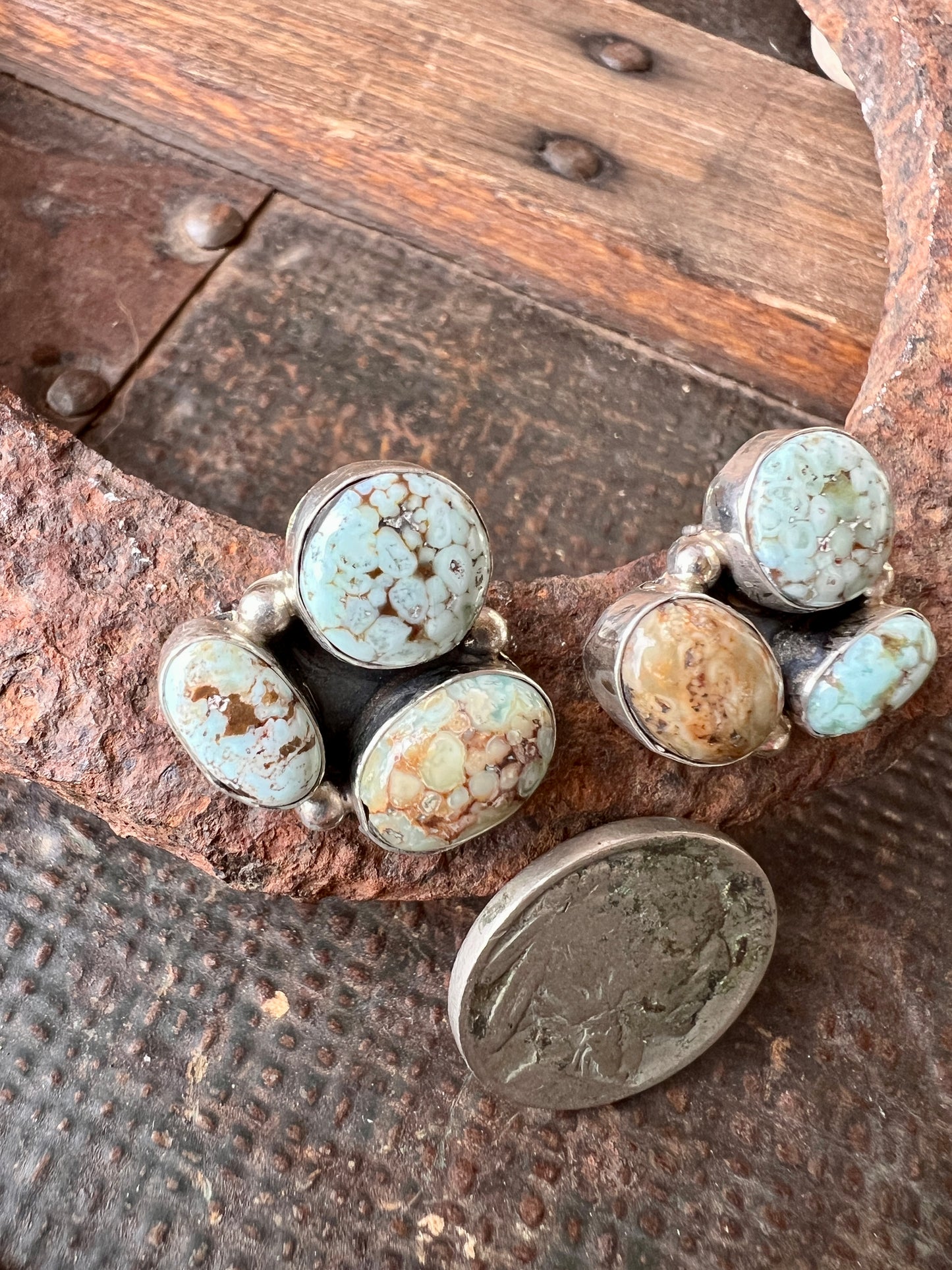Navajo Handmade by Randall Endito *Dry Creek Turquoise & Sterling Cluster Post Earrings