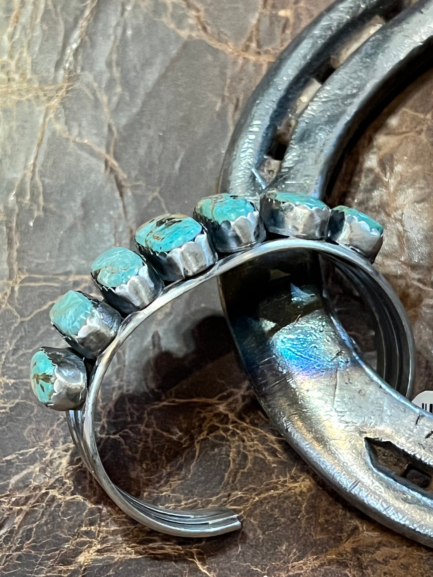 Navajo Handmade Sterling Silver & Kingman Turquoise 7-stone Cuff Bracelet