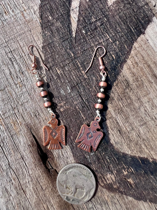 Copper & Sterling Thunderbird Dangle Earrings 2.5”