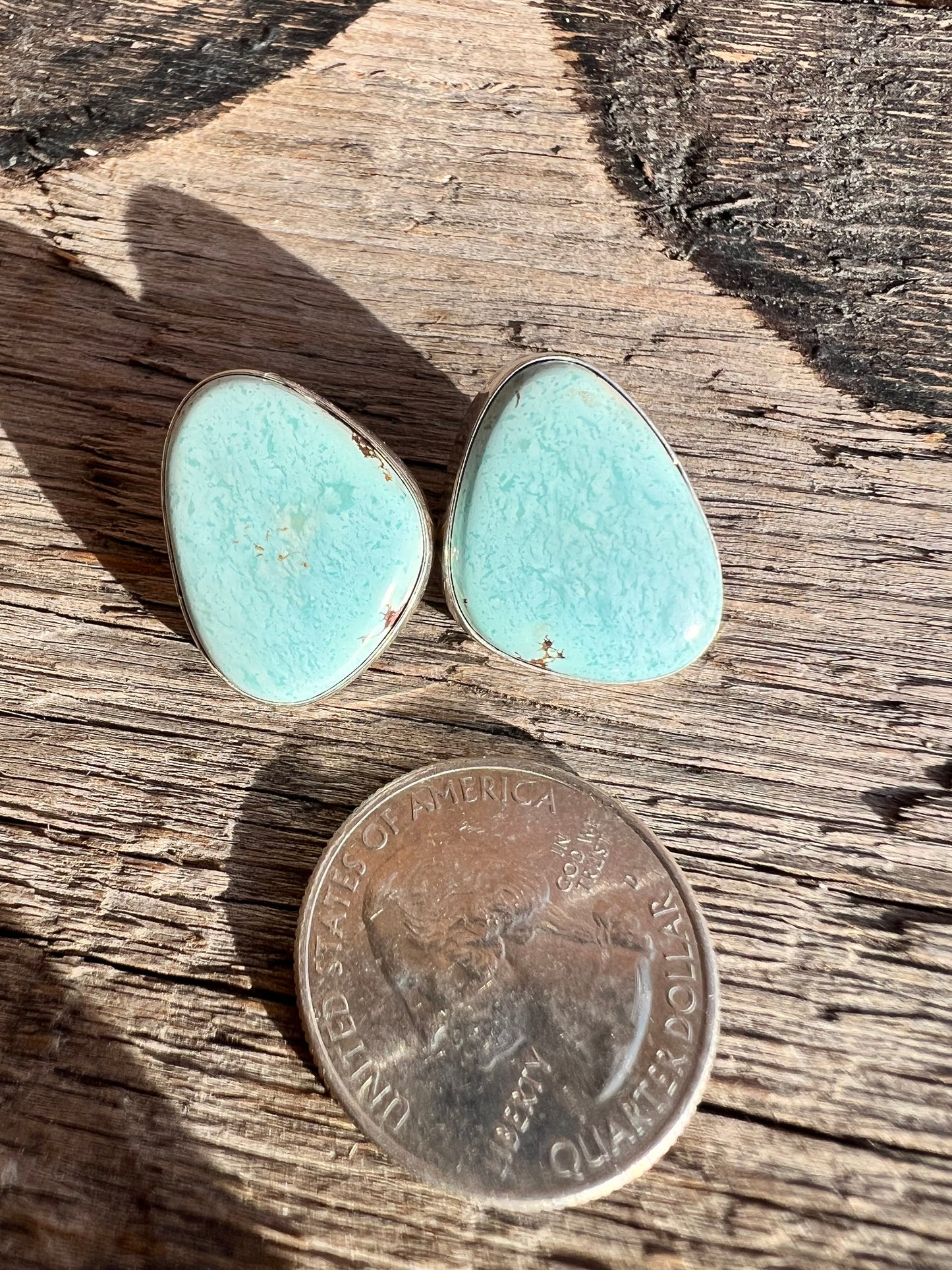Golden Hills Turquoise & Sterling Silver Post Earrings- Navajo Handmade by Lee Sandoval