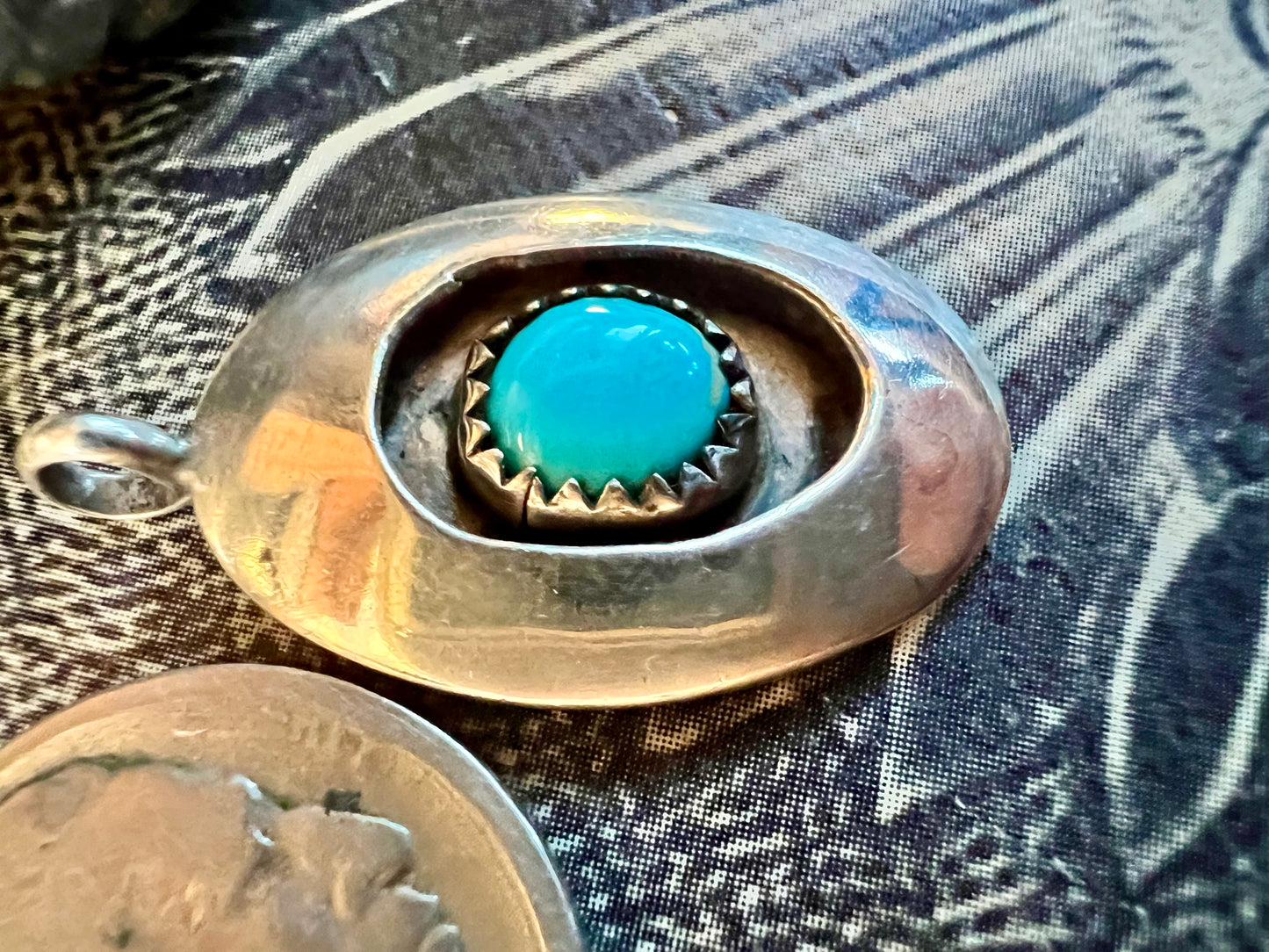 Vintage Sterling & Turquoise Shadowbox Pendant Navajo Handmade