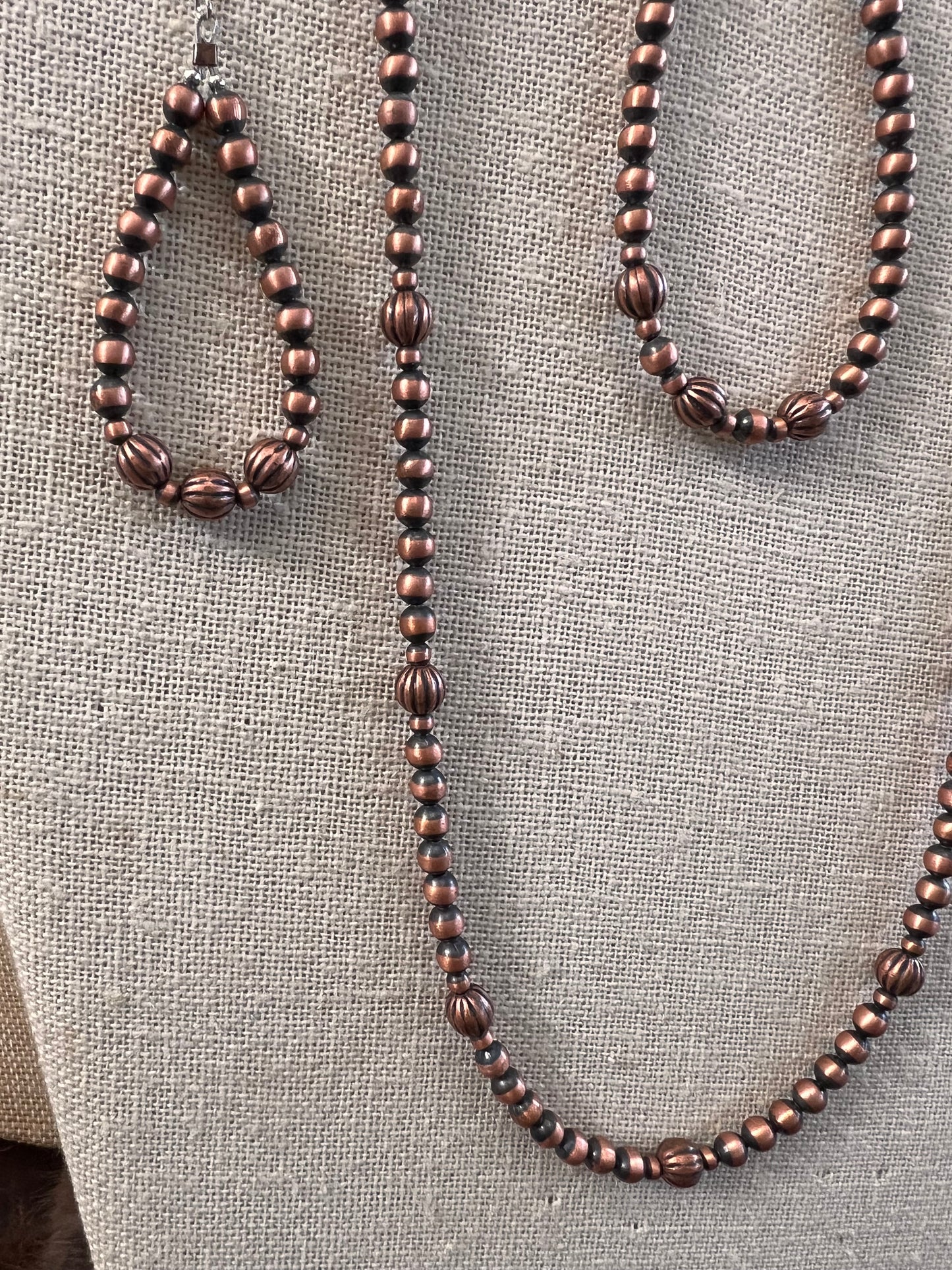 Oxidized Copper Bead Necklace, Bracelet & Earrings SET