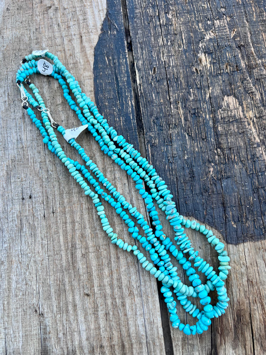 3 Single-Strand 19” Campitos Turquoise Necklaces w/ Sterling Clasp