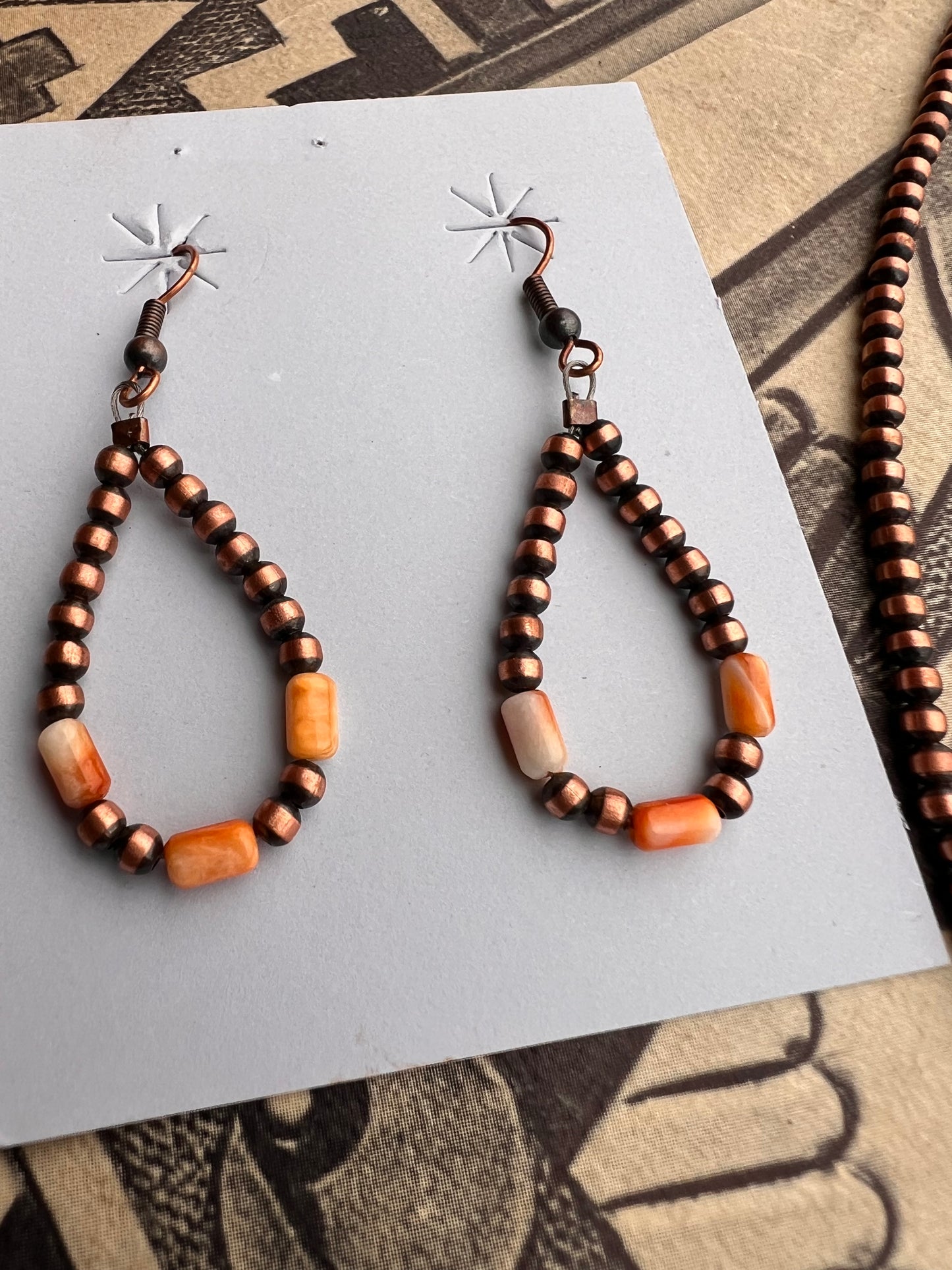 Copper & Orange Spiny Oyster Necklace, Bracelet & Earrings Set