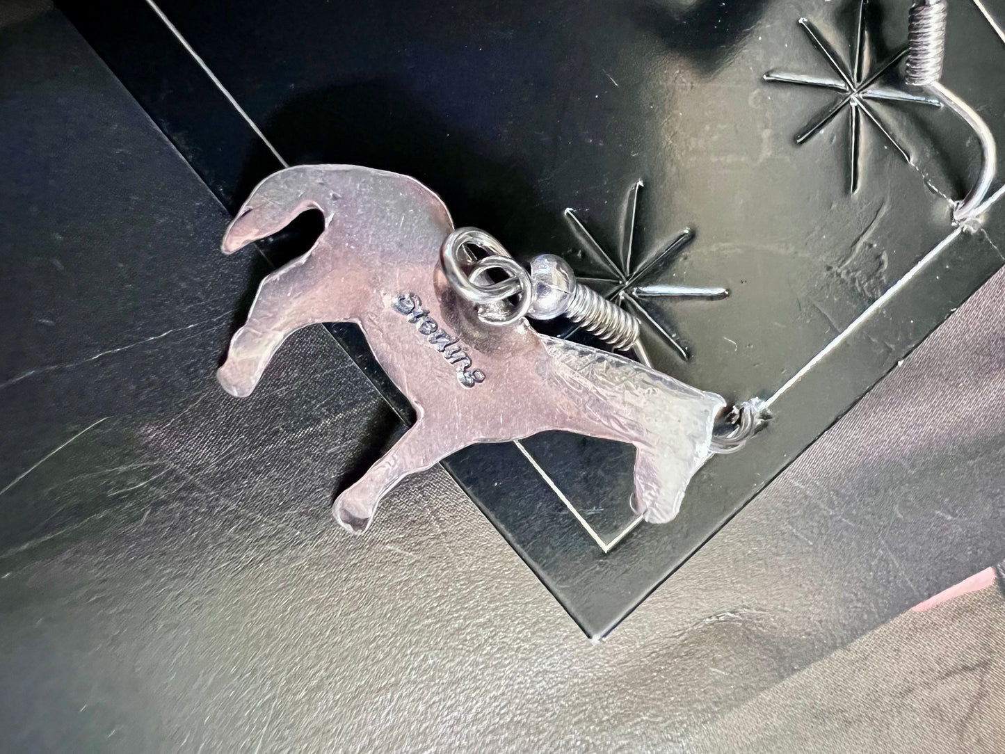 Navajo Handmade Sterling Horse Dangle Earrings 1.5”