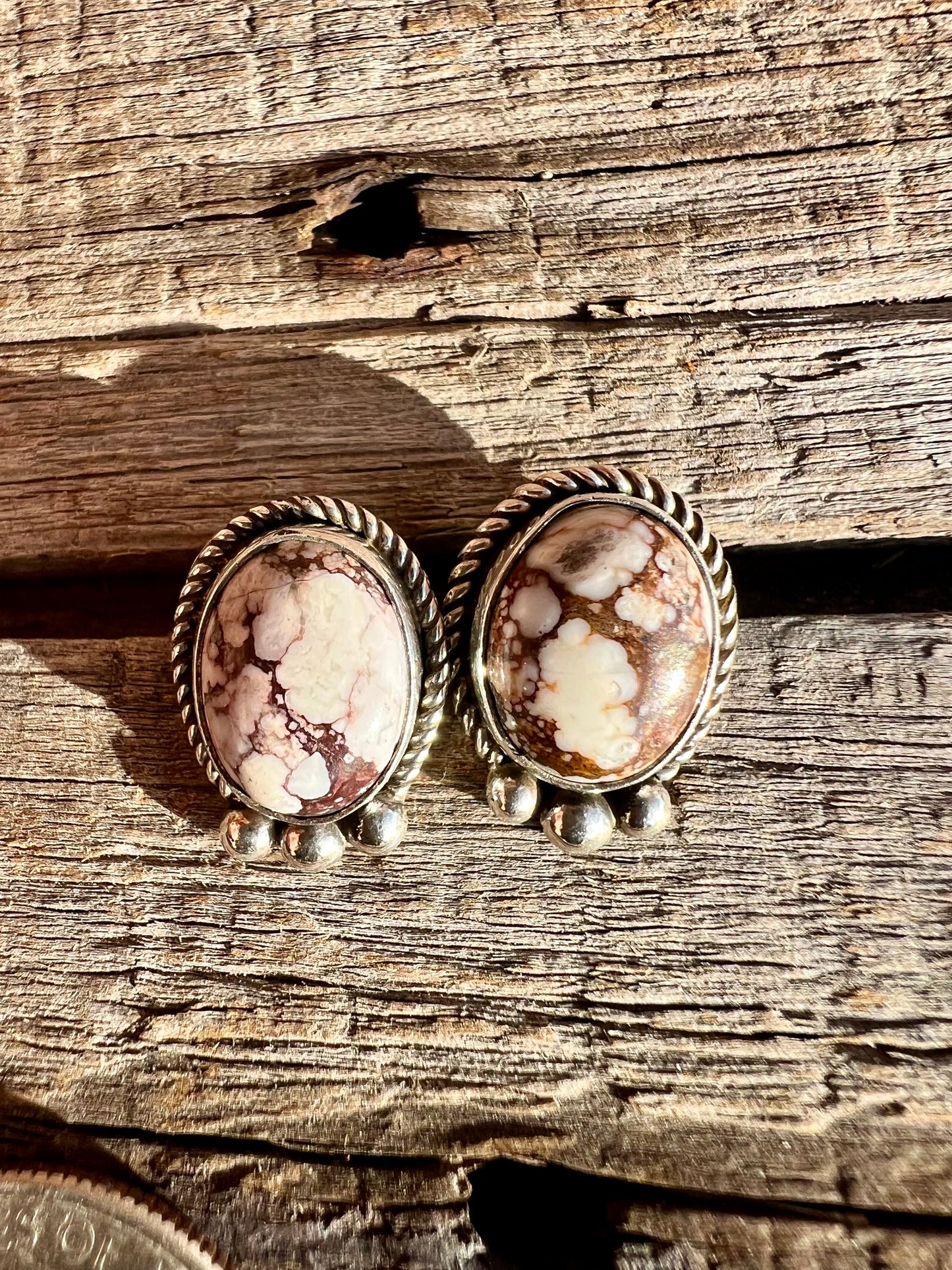 Wild Horse Magnesite & Sterling Silver Post Earrings- Navajo Handmade by Lee Sandoval