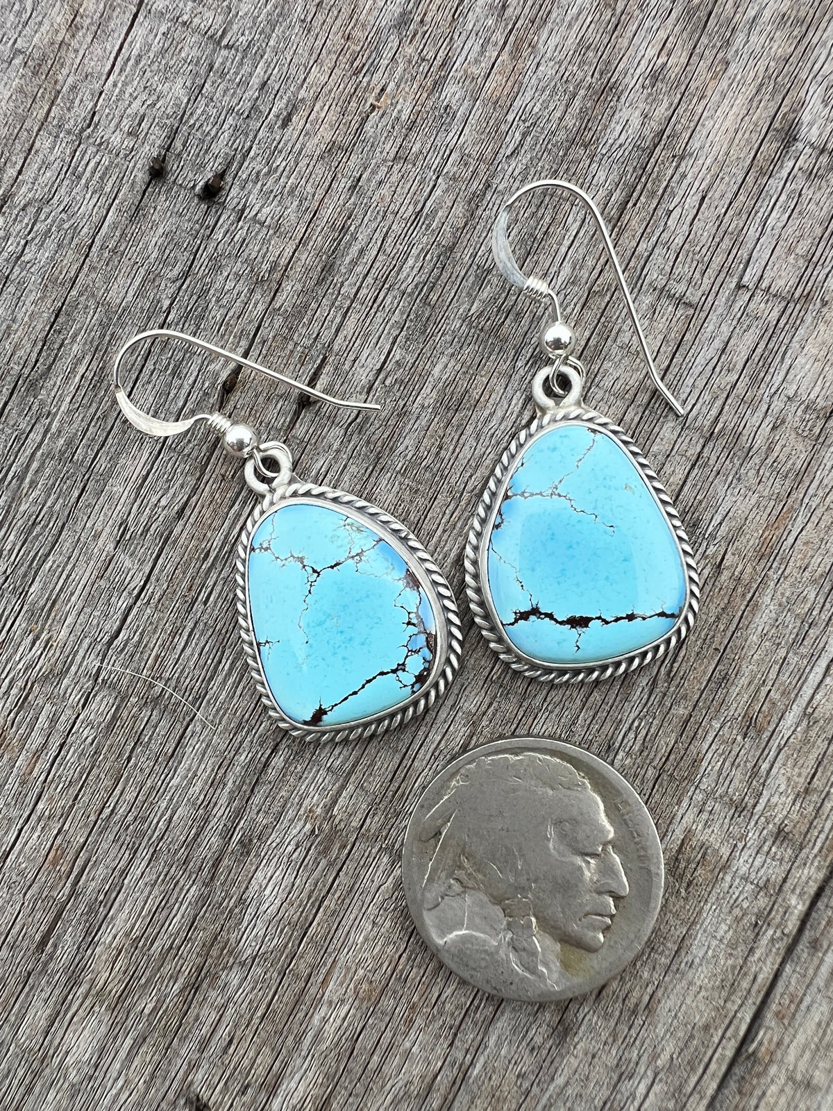 Navajo Handmade by Katherine Francisco. Sterling Silver & GoldenHills Turquoise Dangle Earrings 1 3/4” long