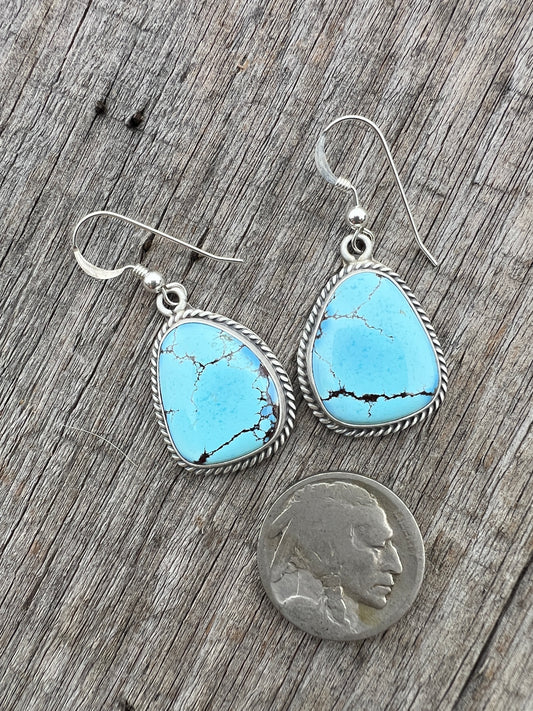 Navajo Handmade by Katherine Francisco. Sterling Silver & GoldenHills Turquoise Dangle Earrings 1 3/4” long