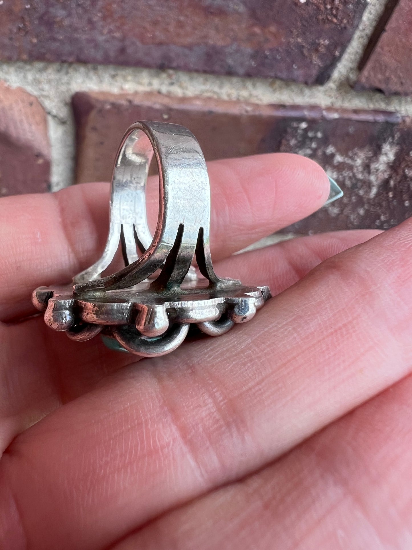 Vintage Handmade Heavy Sterling & Turquoise Ring Sz 8