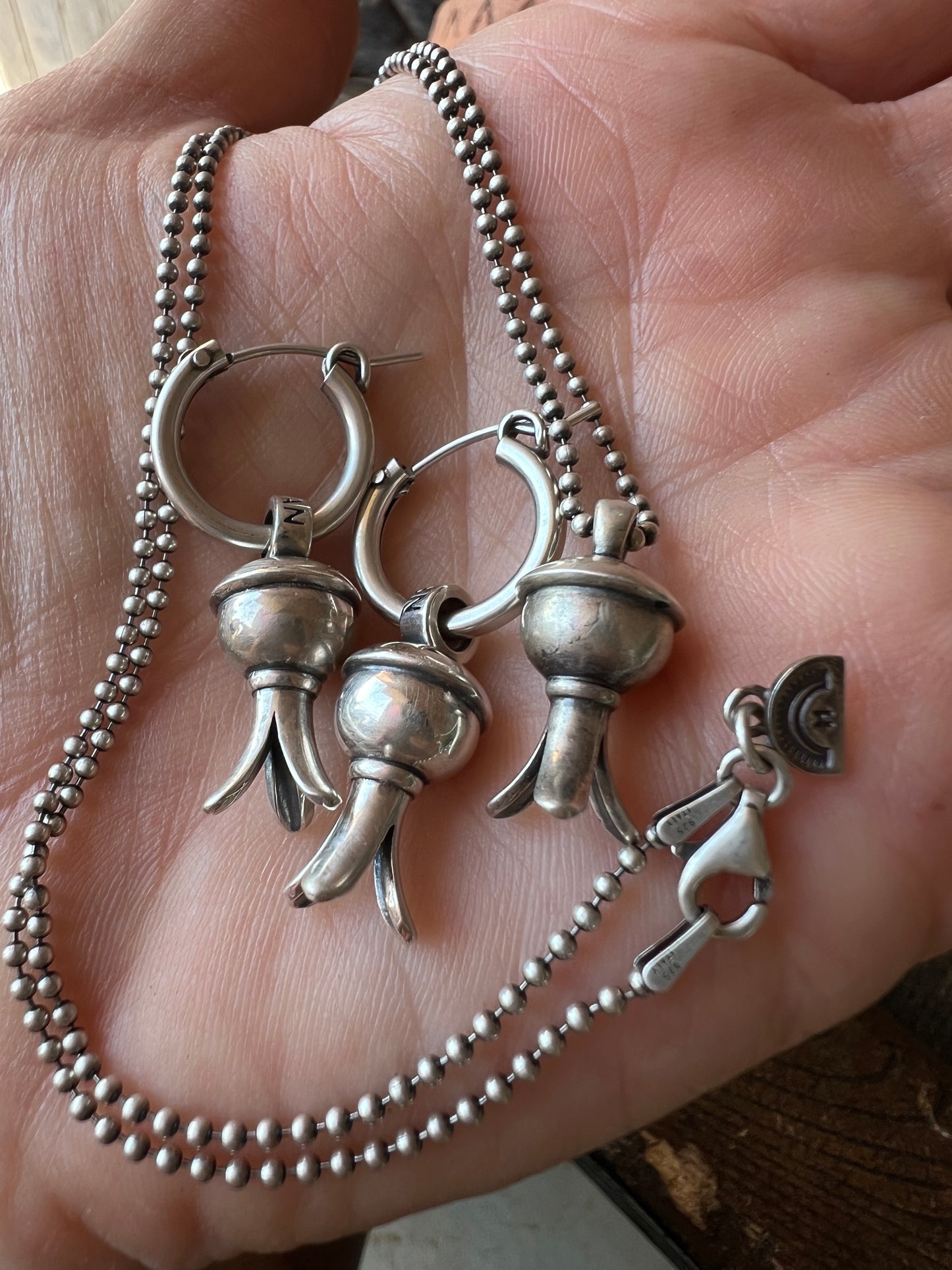Southwest Handmade by Dennis Hogan. Sterling Silver Blossom Earrings & Necklace Set