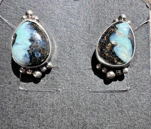 Native Navajo Handmade Sterling & New Lander Variscite Post 5/8”