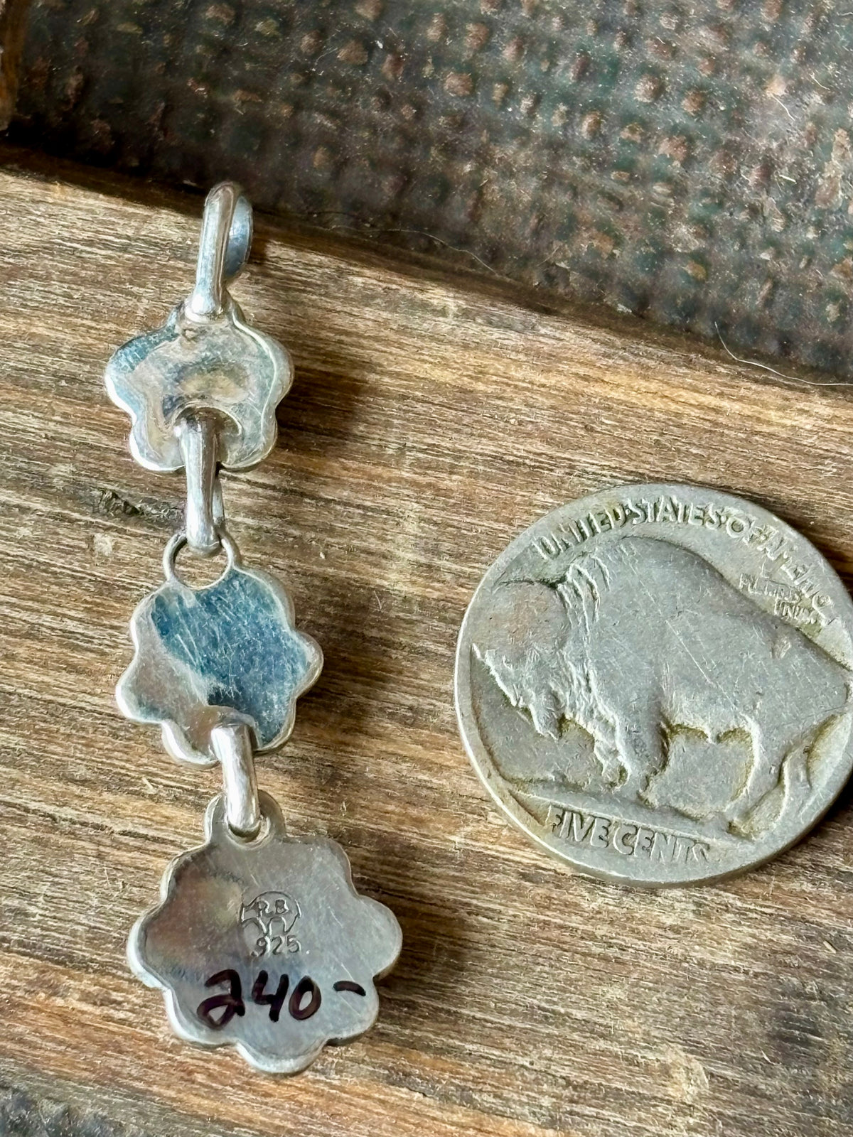 Dainty Native Handmade Sterling Silver Flower & Sleeping Beauty Turquoise Pendant 1.9”