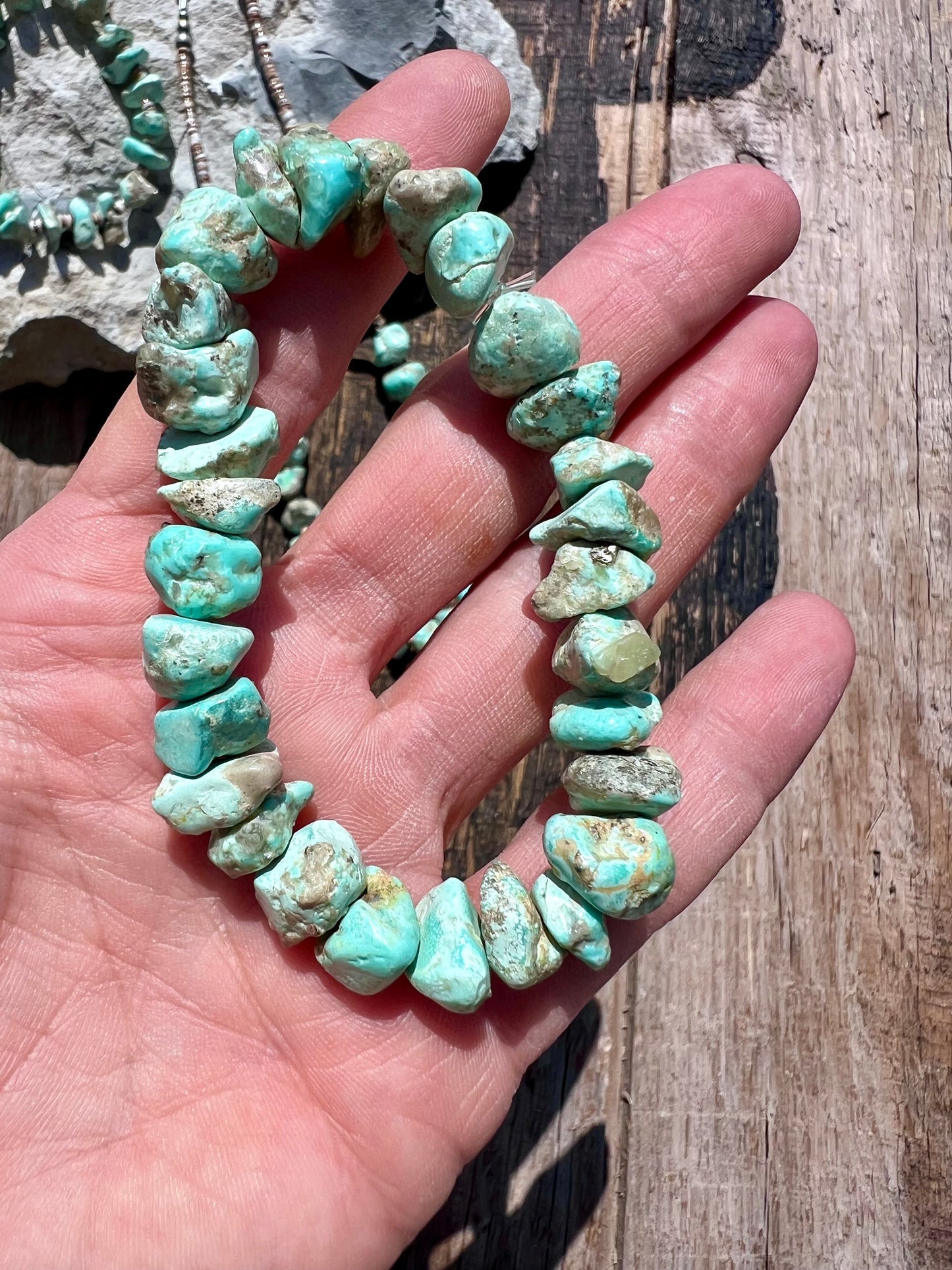 Handmade Chunky Campitos Turquoise, Olive Shell Heishi w/ Sterling Beads & Clasp Necklace & Bracelets Set