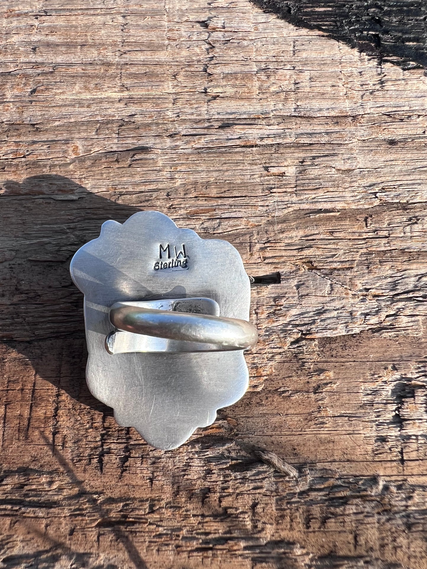 Native American Handmade by Miranda Willie. Sterling & Royston Turquoise Ring Sz Adjustable