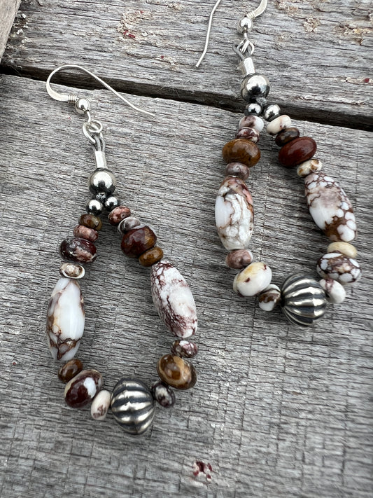 Wildhorse & Sterling Bead Hoop Dangle Earrings 2.5” long
