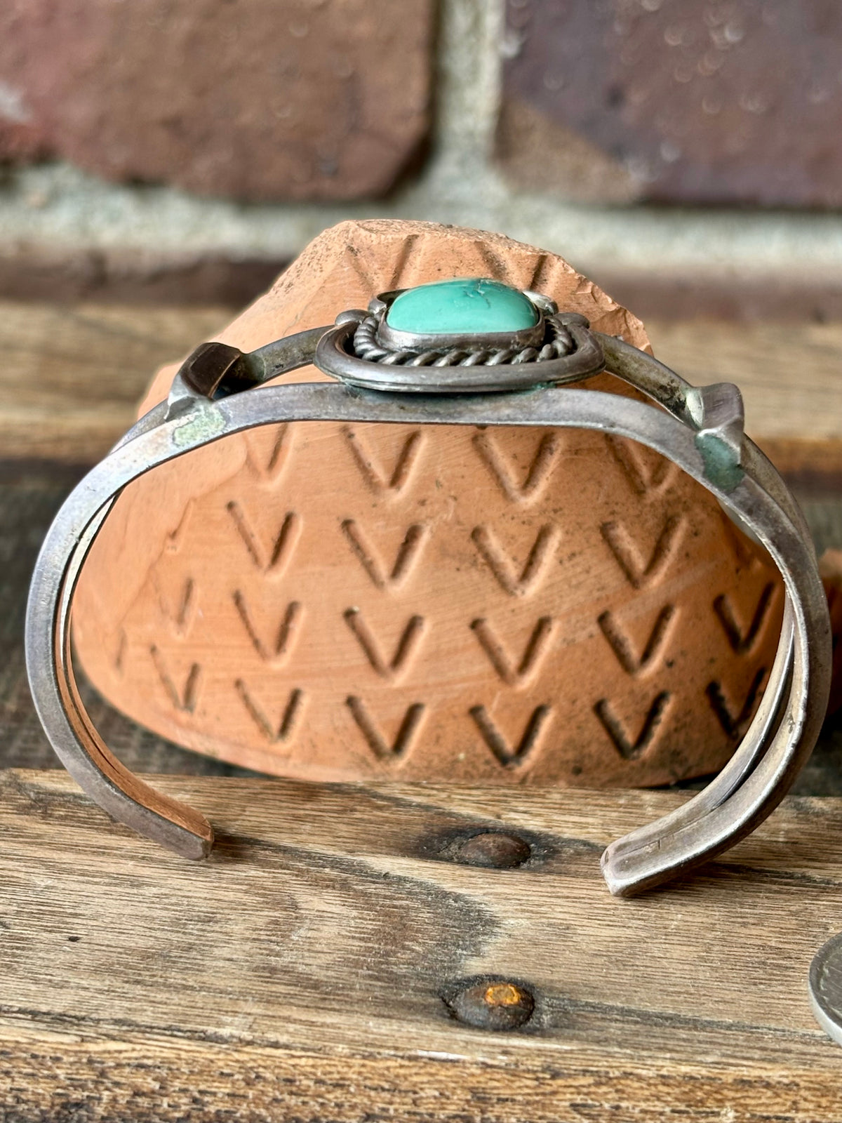 Vintage Native Handmade Sterling & Royston Turquoise Cuff, Size 6 3/4”