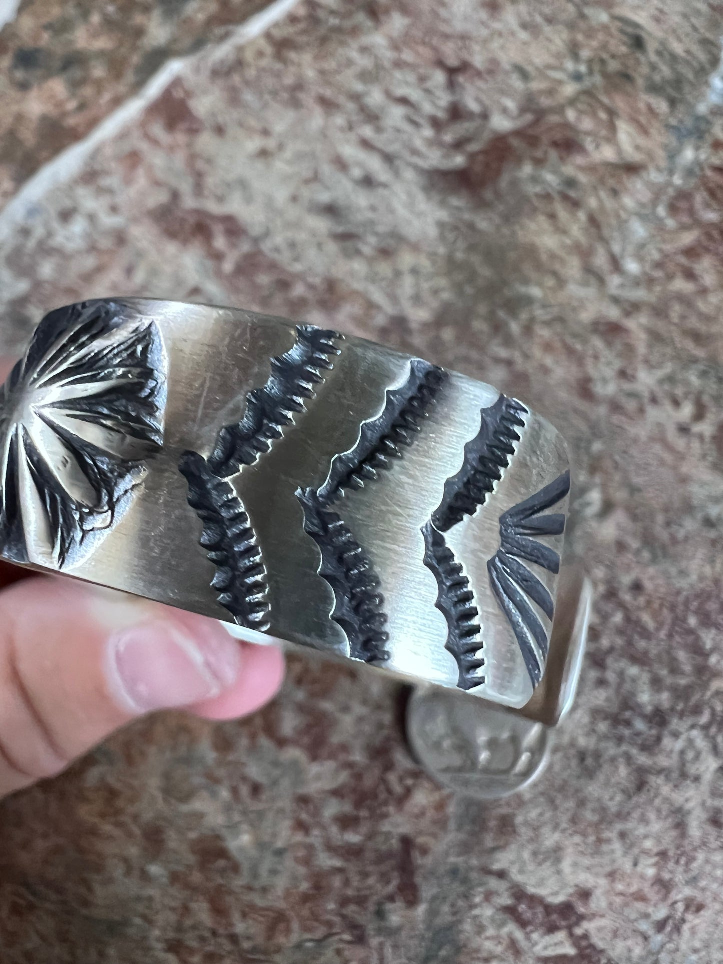 Native American Handmade by Jerald Tahe- Sterling Starshot Cuff Sz 6.5