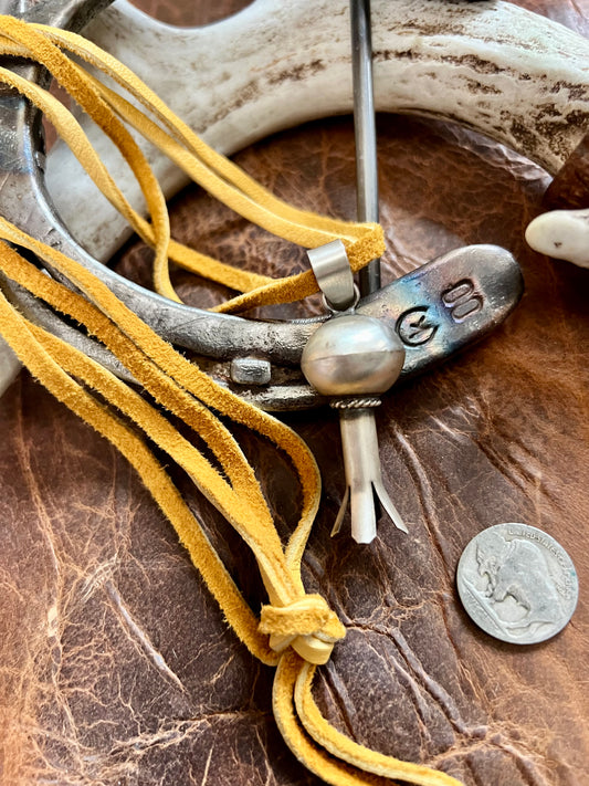 Navajo Handmade by Monica Smith, Sterling Silver Blossom Pendant on Deer Leather Lace Necklace 24”