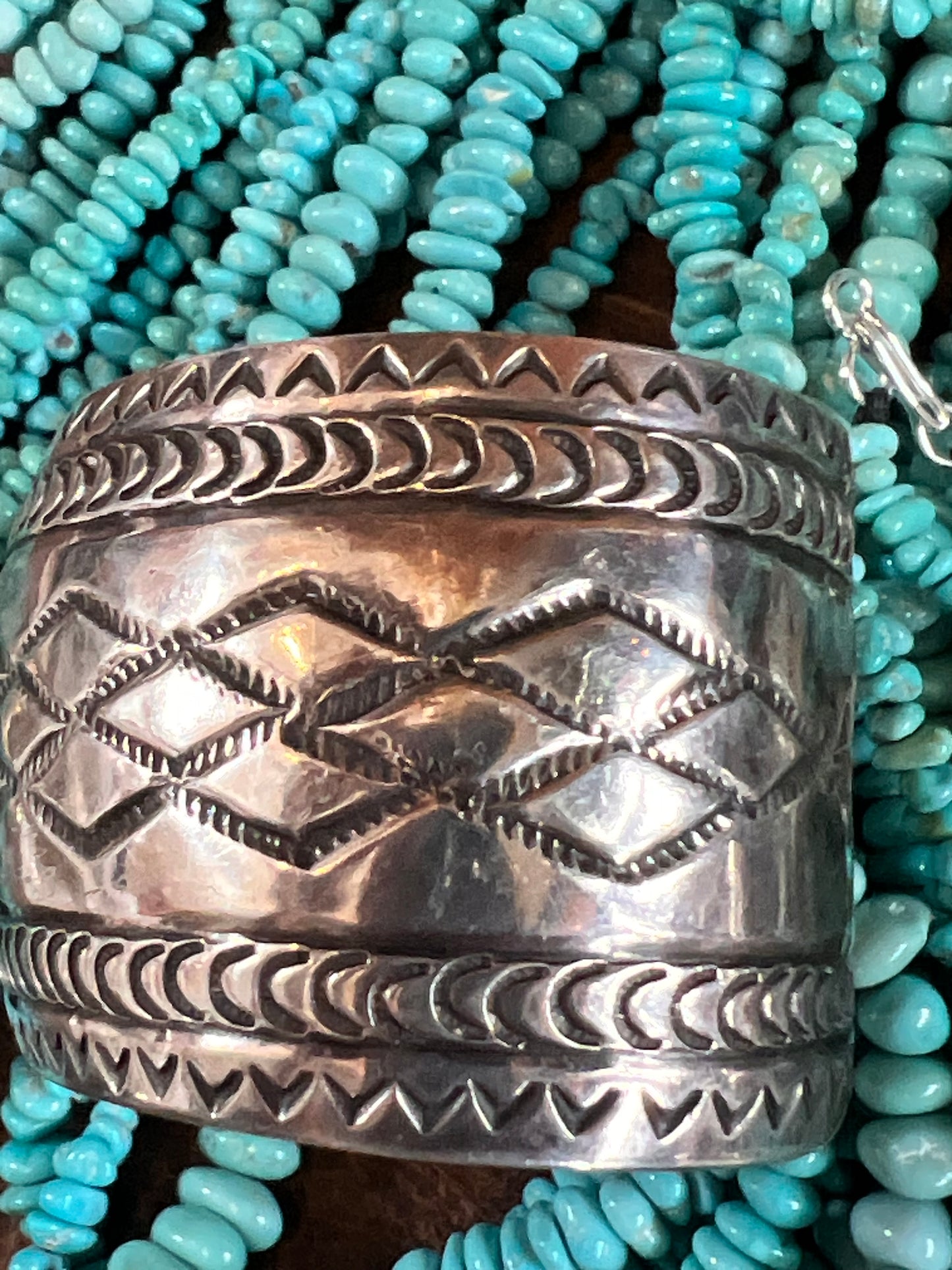 Vintage Heavy Navajo Handmade Sterling Silver Stamped Cuff Bracelet