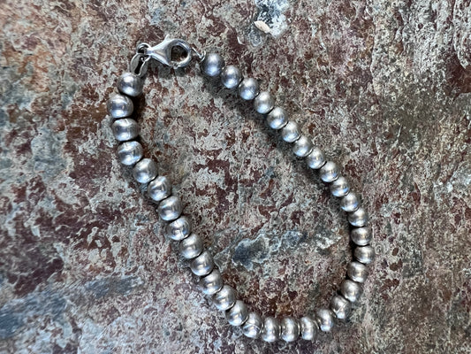 Vintage Sterling Silver Bead 5mm Bracelet 7”